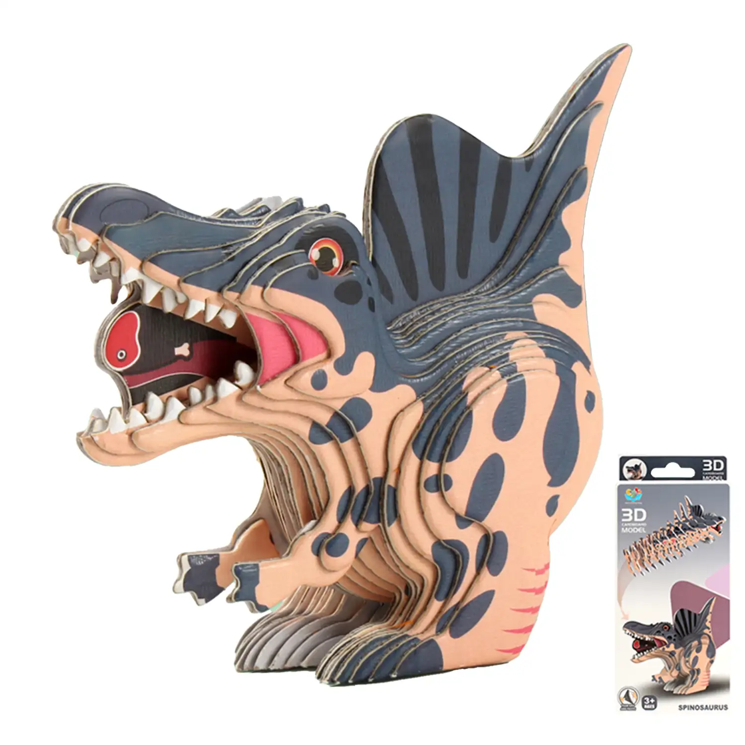 Puzle 3D de cartón con relieve. Diseño de Spinosaurus.
