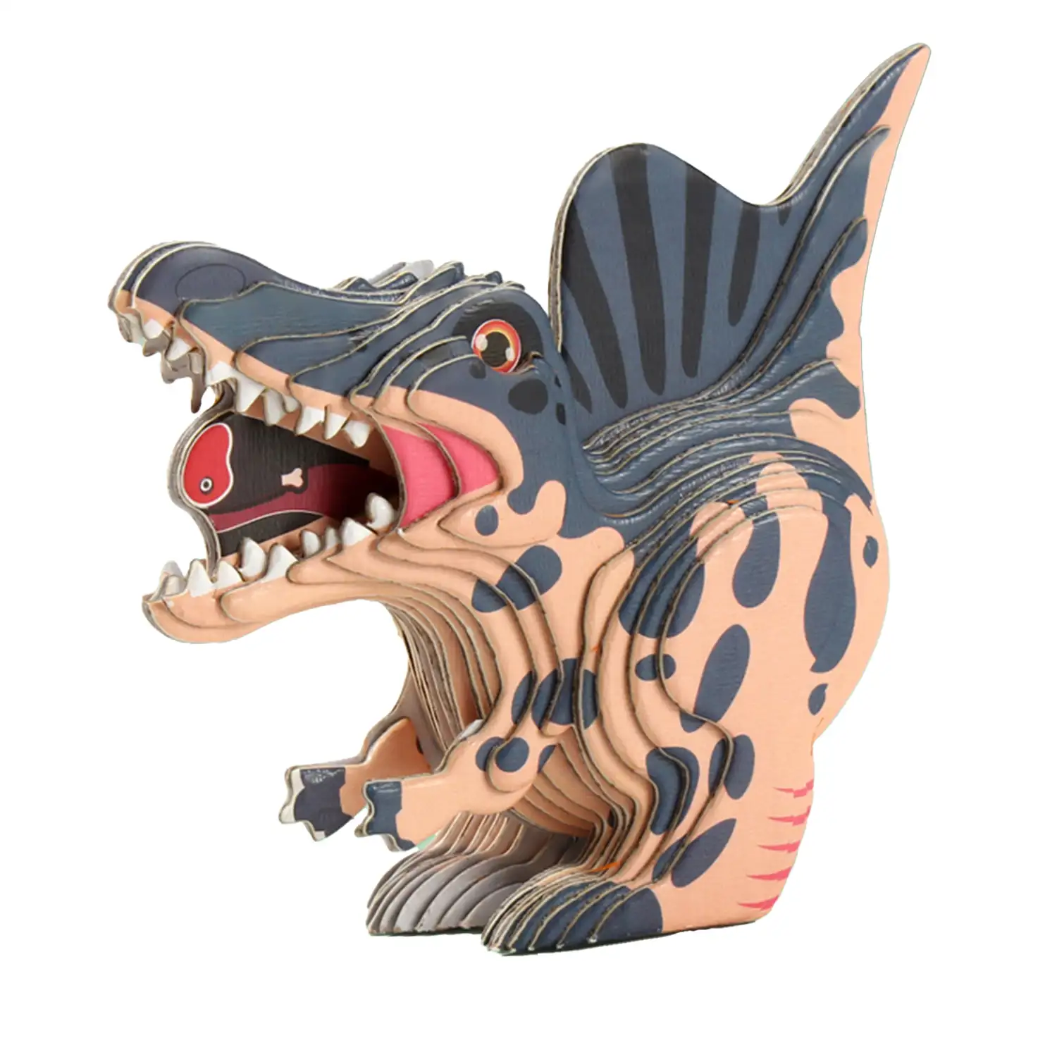 Puzle 3D de cartón con relieve. Diseño de Spinosaurus.