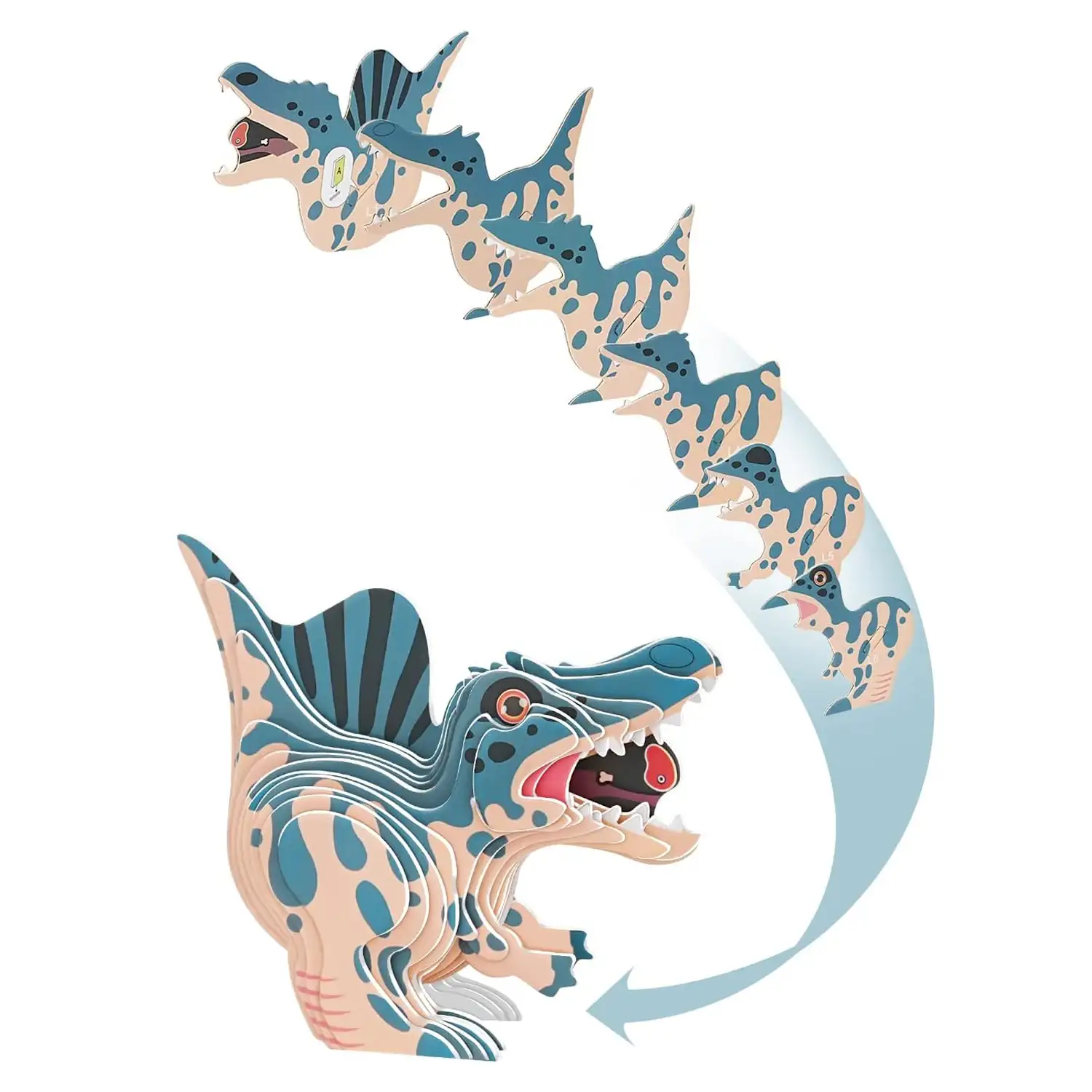 Puzle 3D de cartón con relieve. Diseño de Spinosaurus.