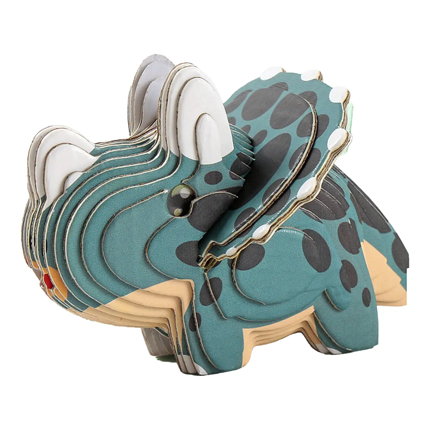 Puzle 3D de cartón con relieve. Diseño de Triceratops.