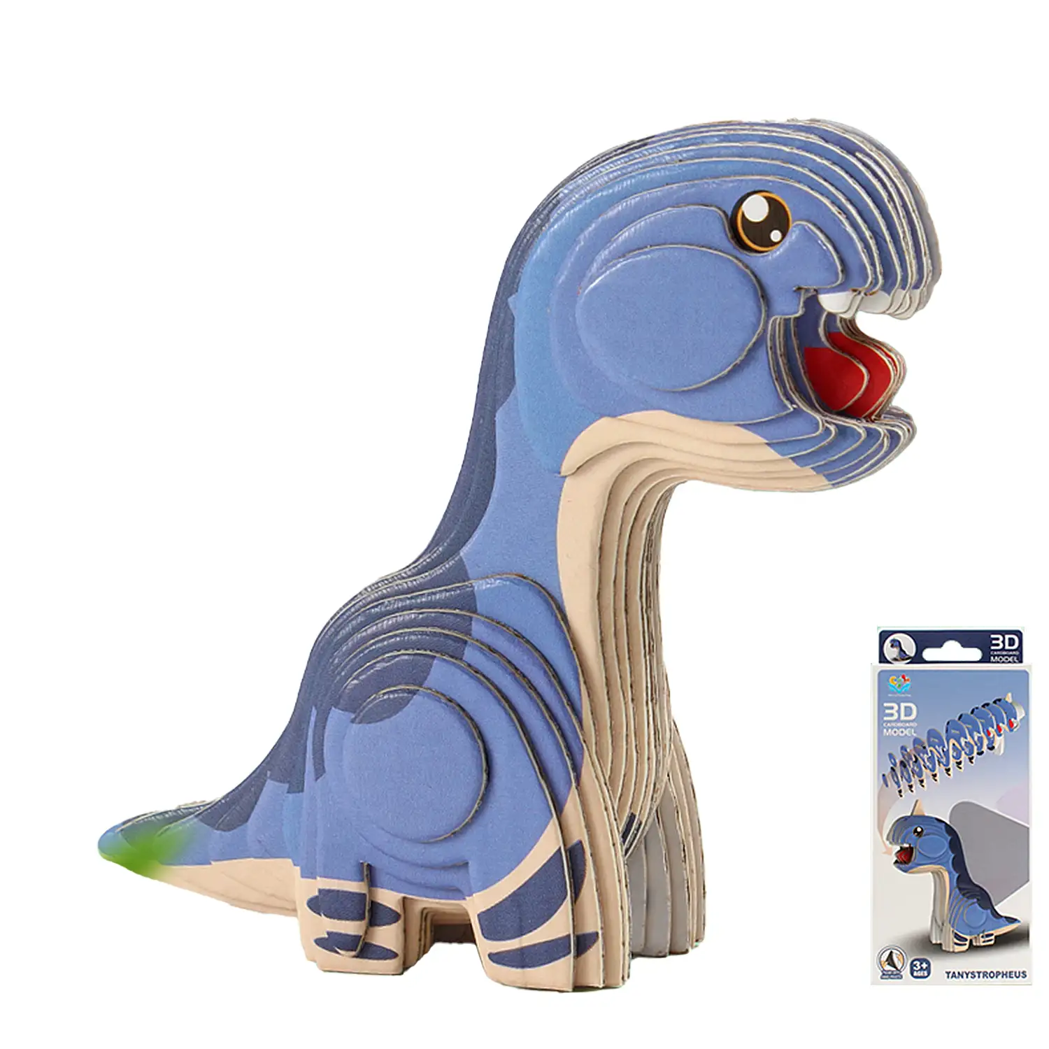 Puzle 3D de cartón con relieve. Diseño de Brontosaurus.