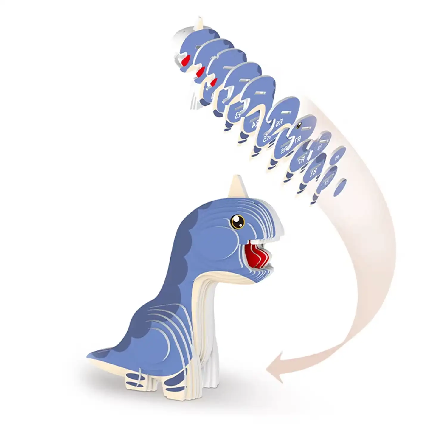 Puzle 3D de cartón con relieve. Diseño de Brontosaurus.