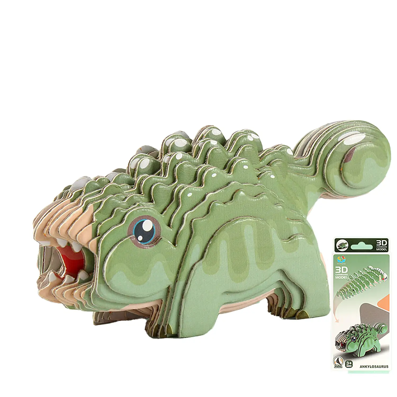 Puzle 3D de cartón con relieve. Diseño de Ankylosaurus.
