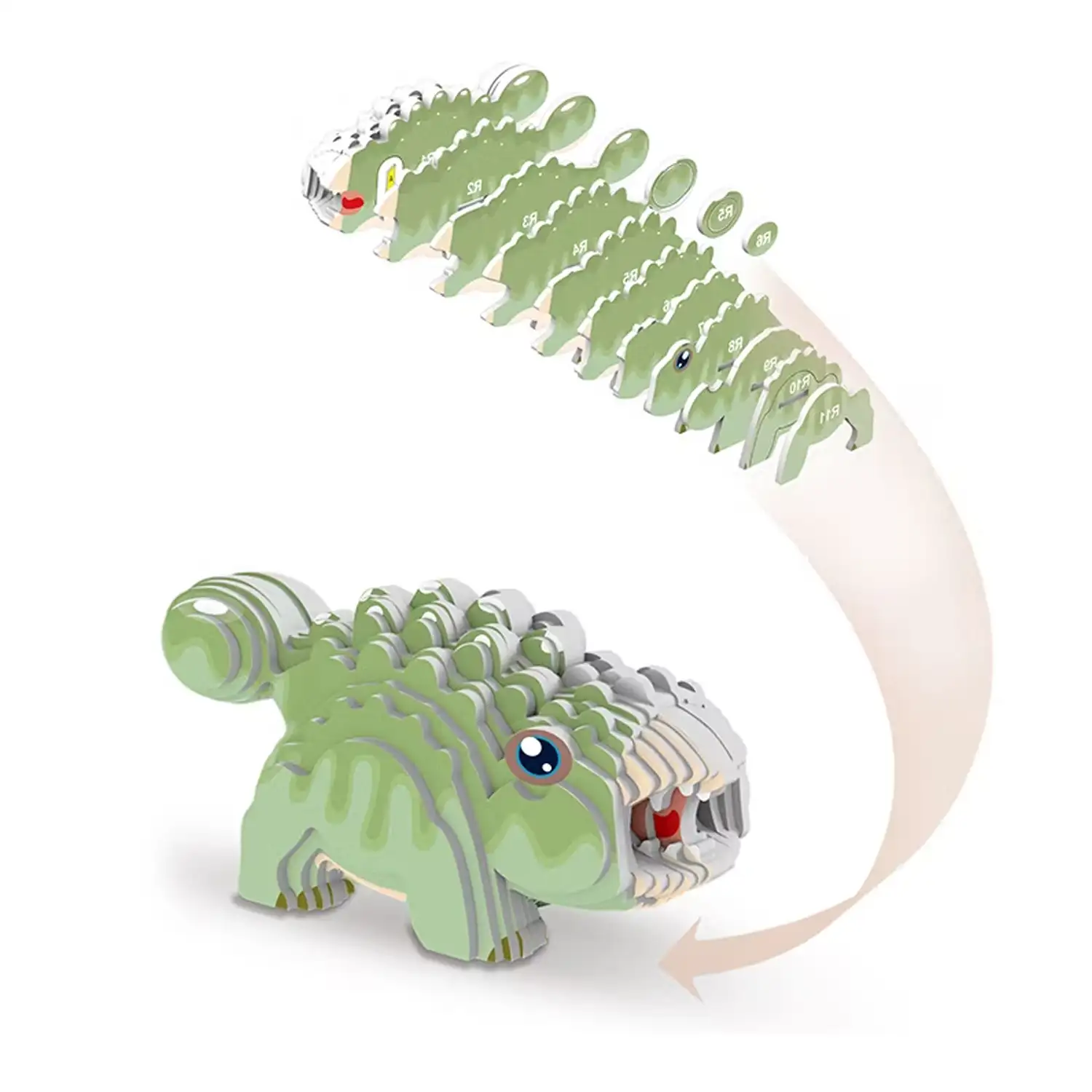 Puzle 3D de cartón con relieve. Diseño de Ankylosaurus.