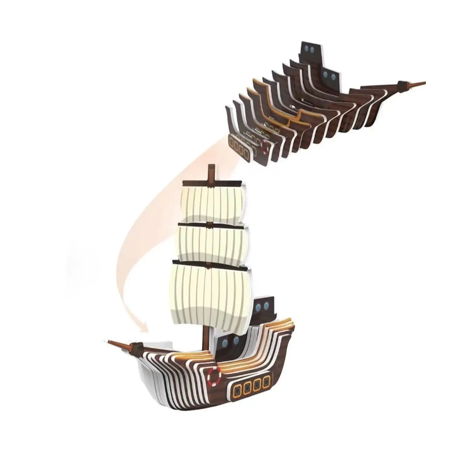 Puzle 3D de cartón con relieve. Diseño de Barco de vela.