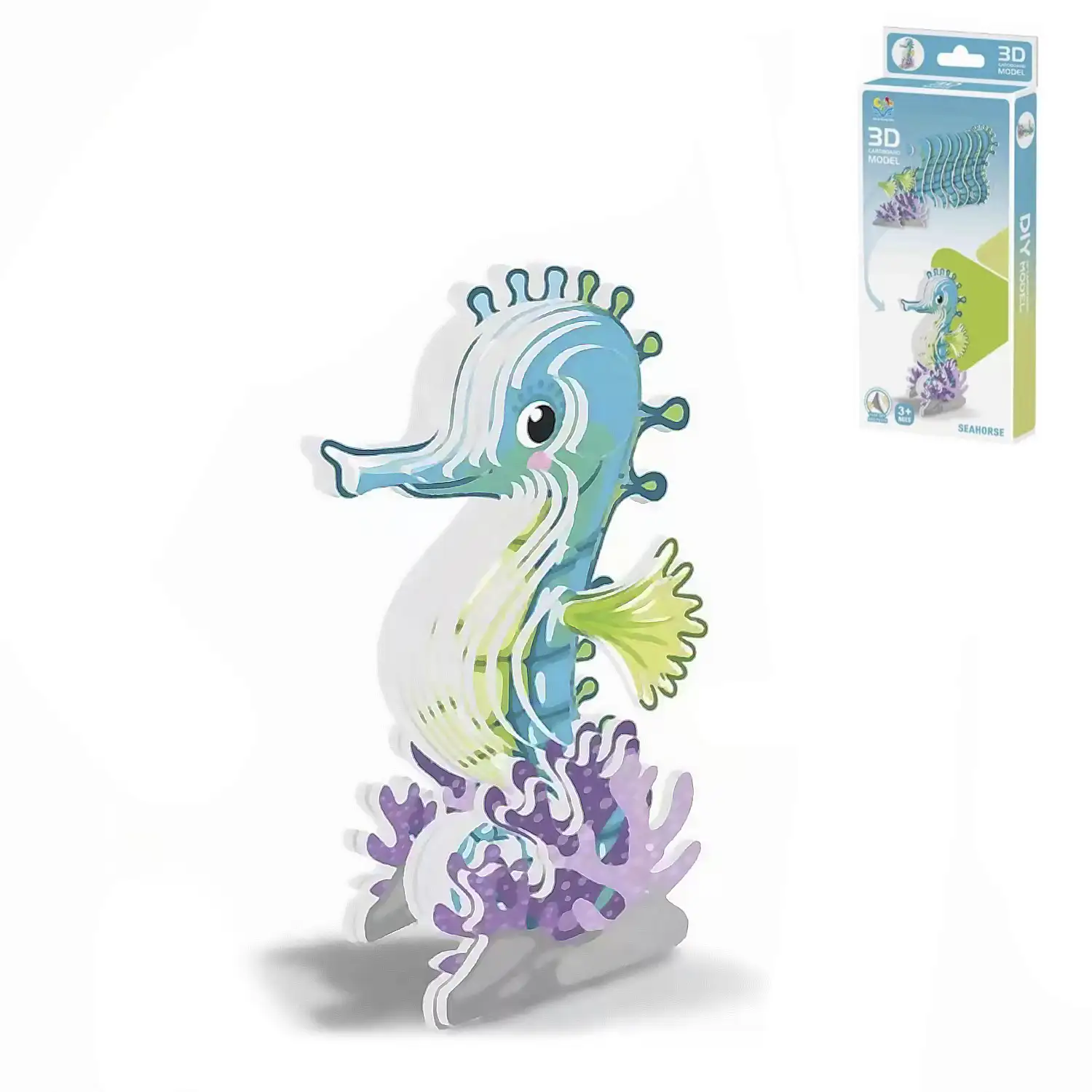 Puzle 3D de cartón con relieve. Diseño de Caballito de mar.