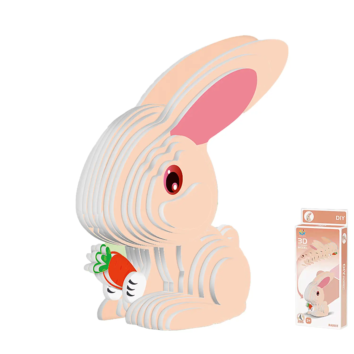 Puzle 3D de cartón con relieve. Diseño de Conejo.