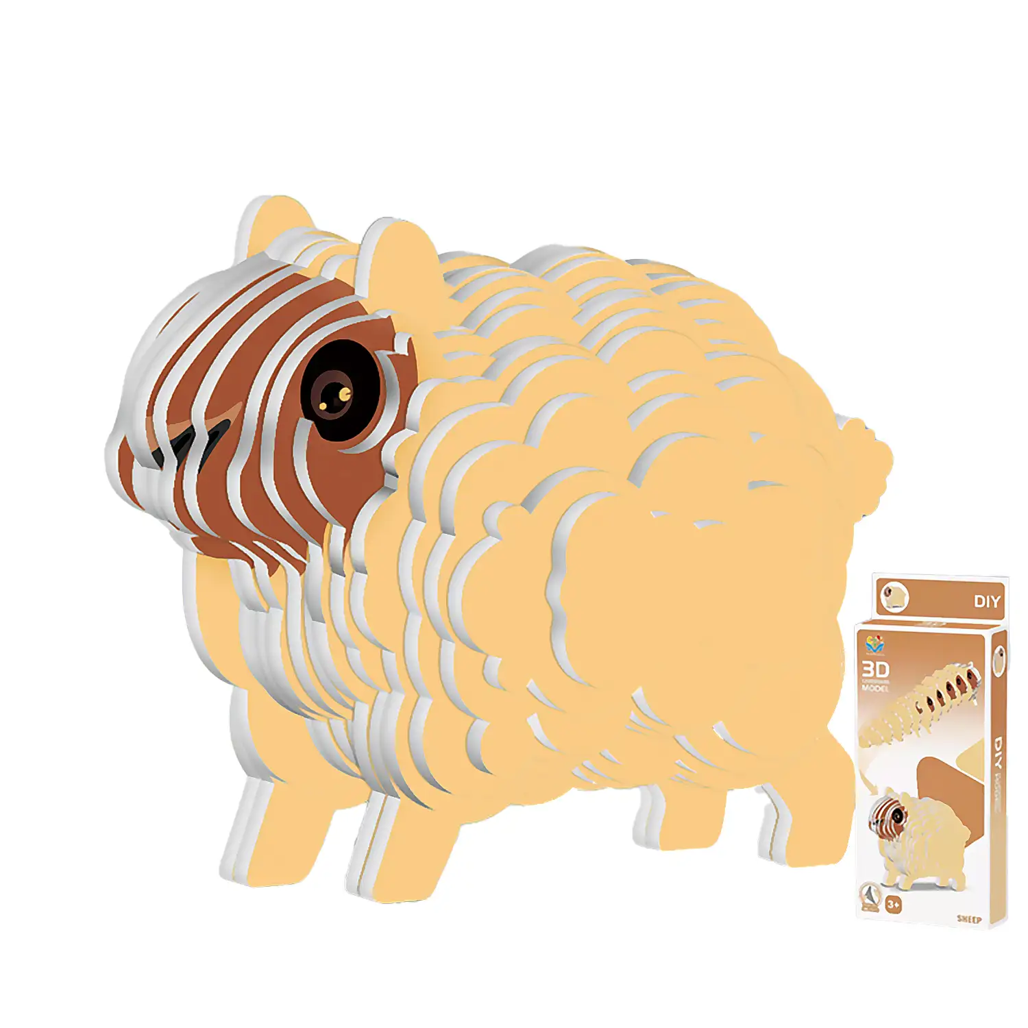 Puzle 3D de cartón con relieve. Diseño de Oveja.