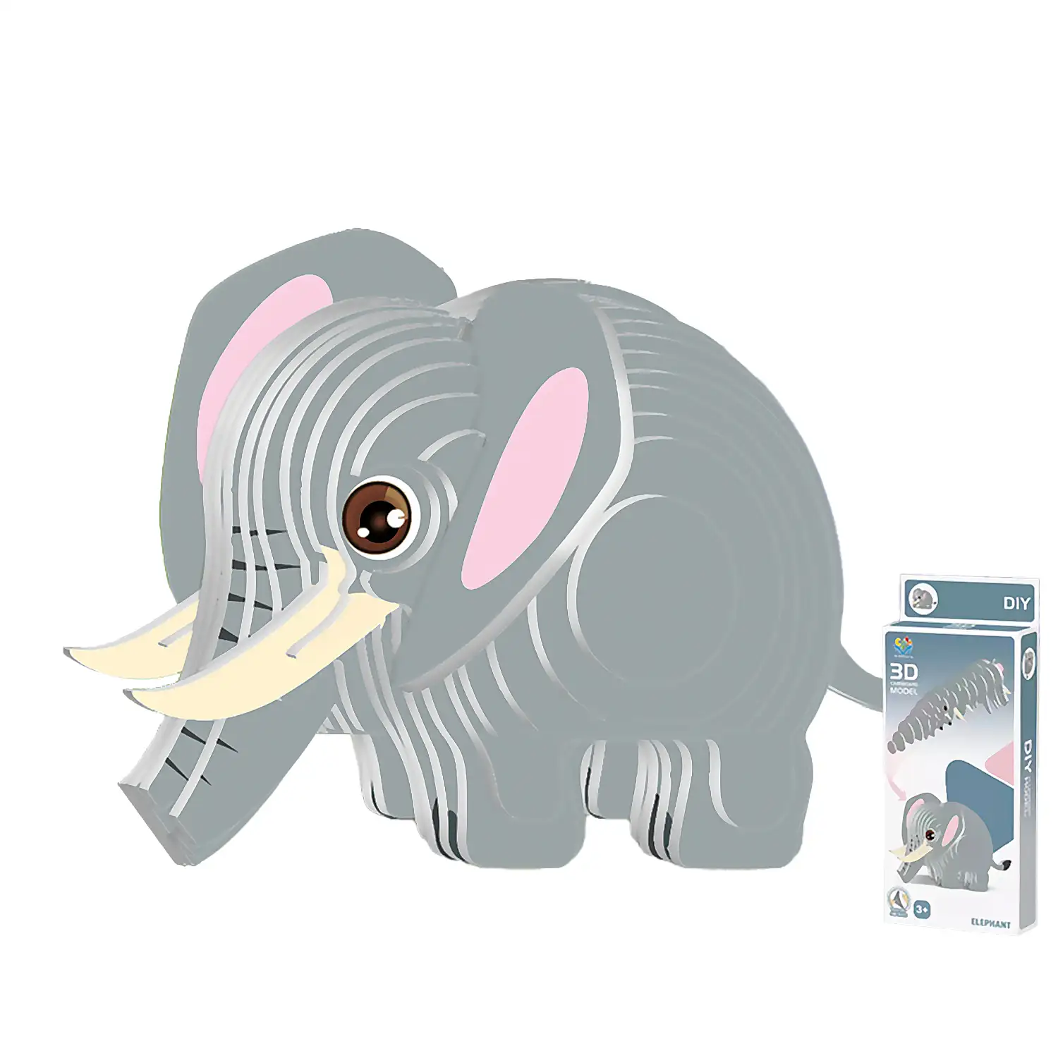 Puzle 3D de cartón con relieve. Diseño de Elefante.