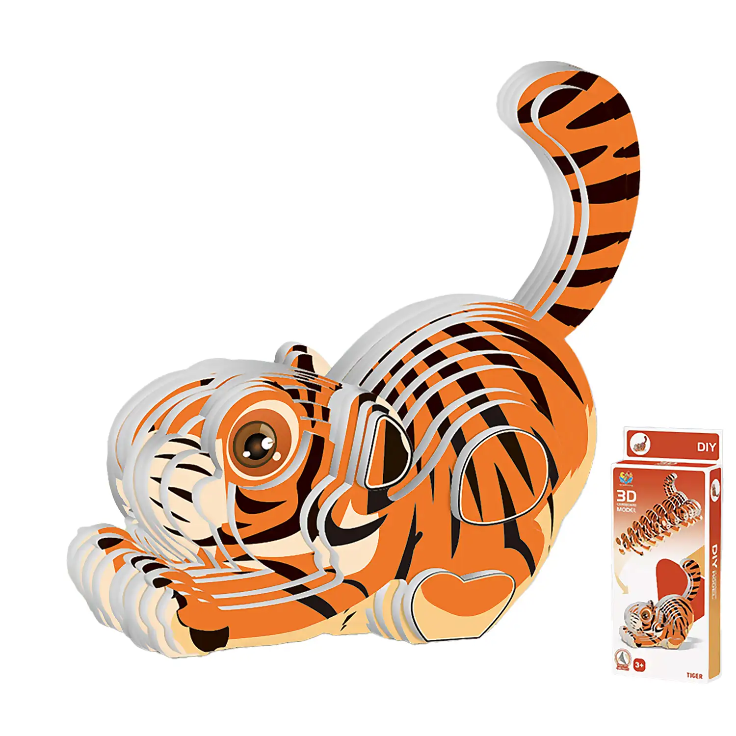 Puzle 3D de cartón con relieve. Diseño de Tigre.