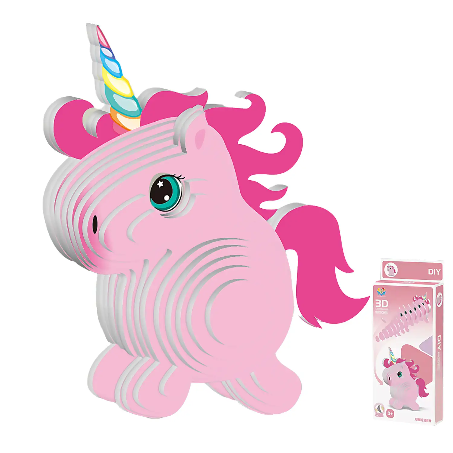 Puzle 3D de cartón con relieve. Diseño de Unicornio.