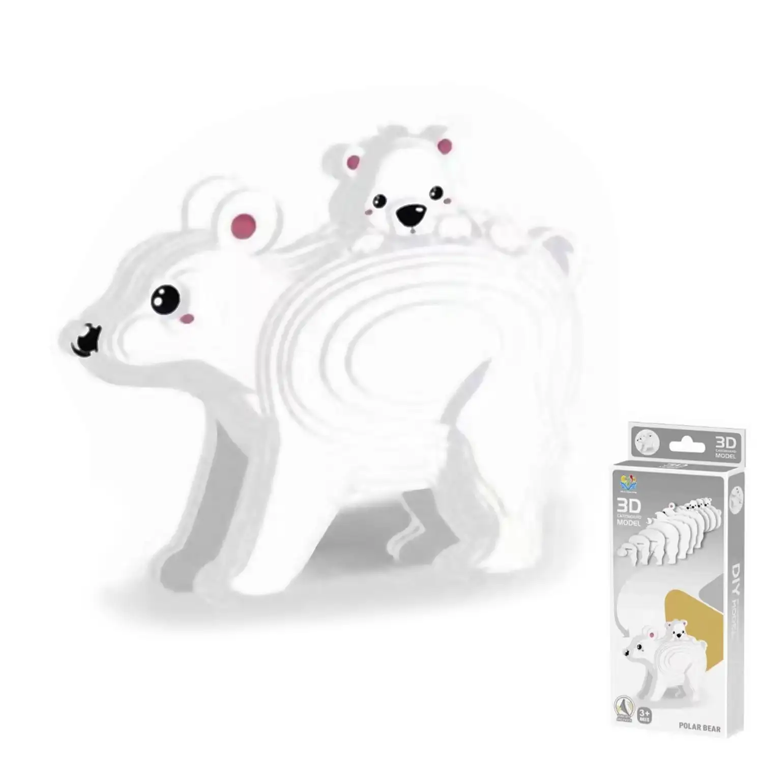 Puzle 3D de cartón con relieve. Diseño de Oso polar.