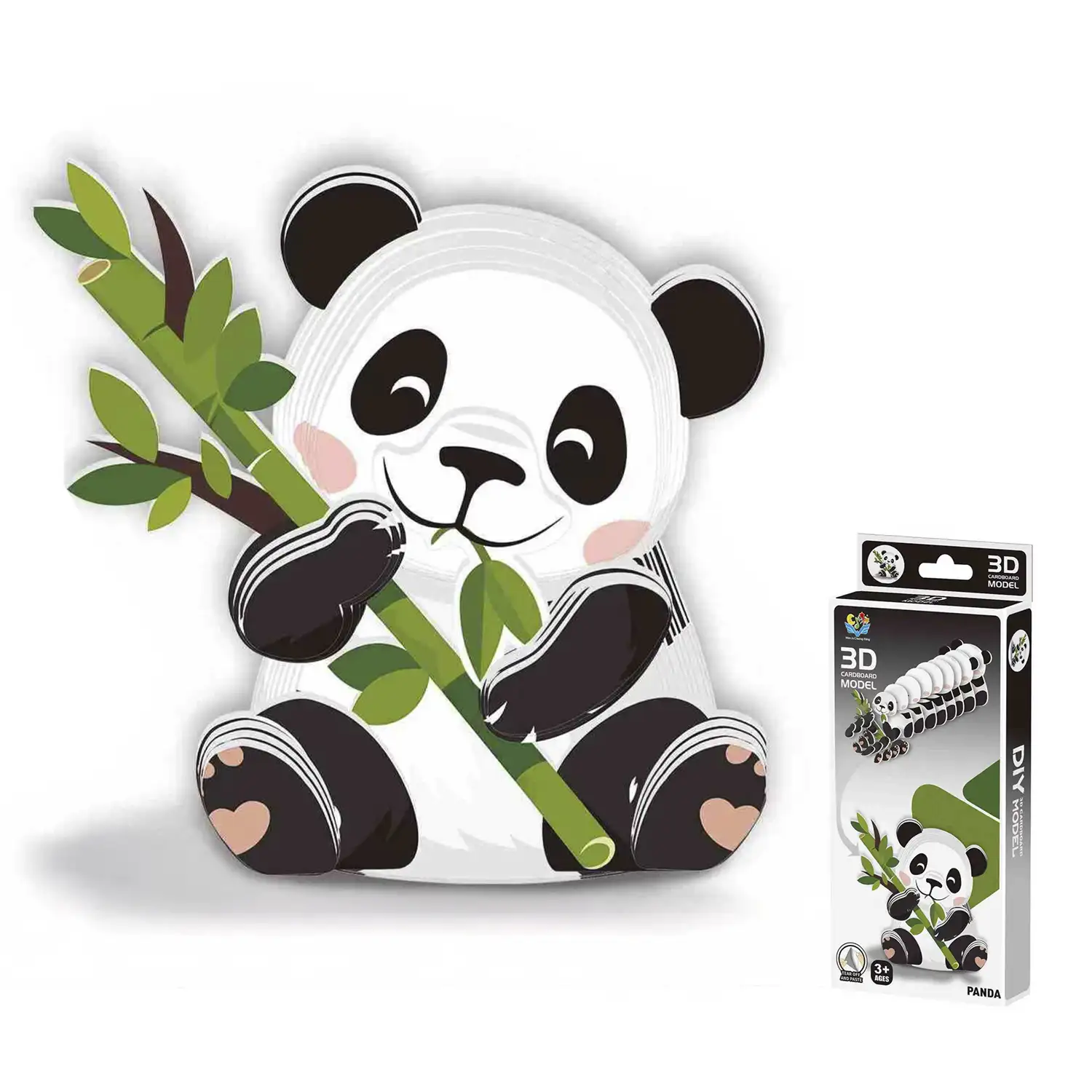 Puzle 3D de cartón con relieve. Diseño de Oso panda.