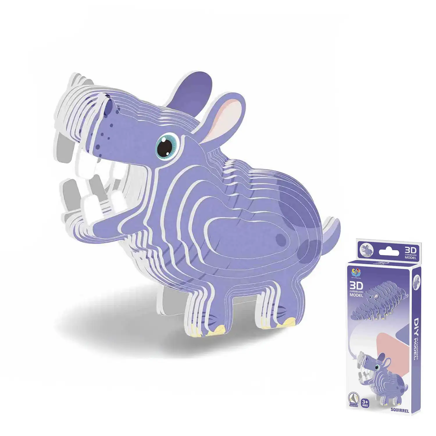 Puzle 3D de cartón con relieve. Diseño de Hipopótamo.