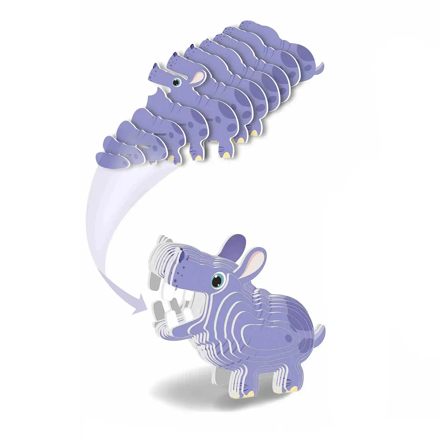 Puzle 3D de cartón con relieve. Diseño de Hipopótamo.
