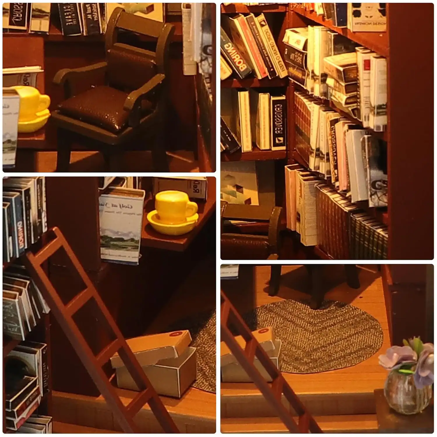 Librería Enciclopedia. Book Nook realista con gran detalle, cubierta y luces led.