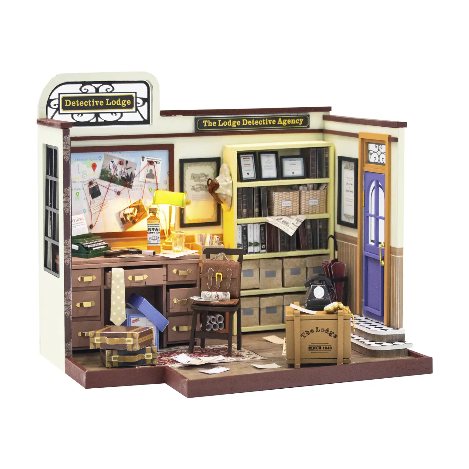 Agencia de detectives. Maqueta 3D realista con gran detalle y luces led.