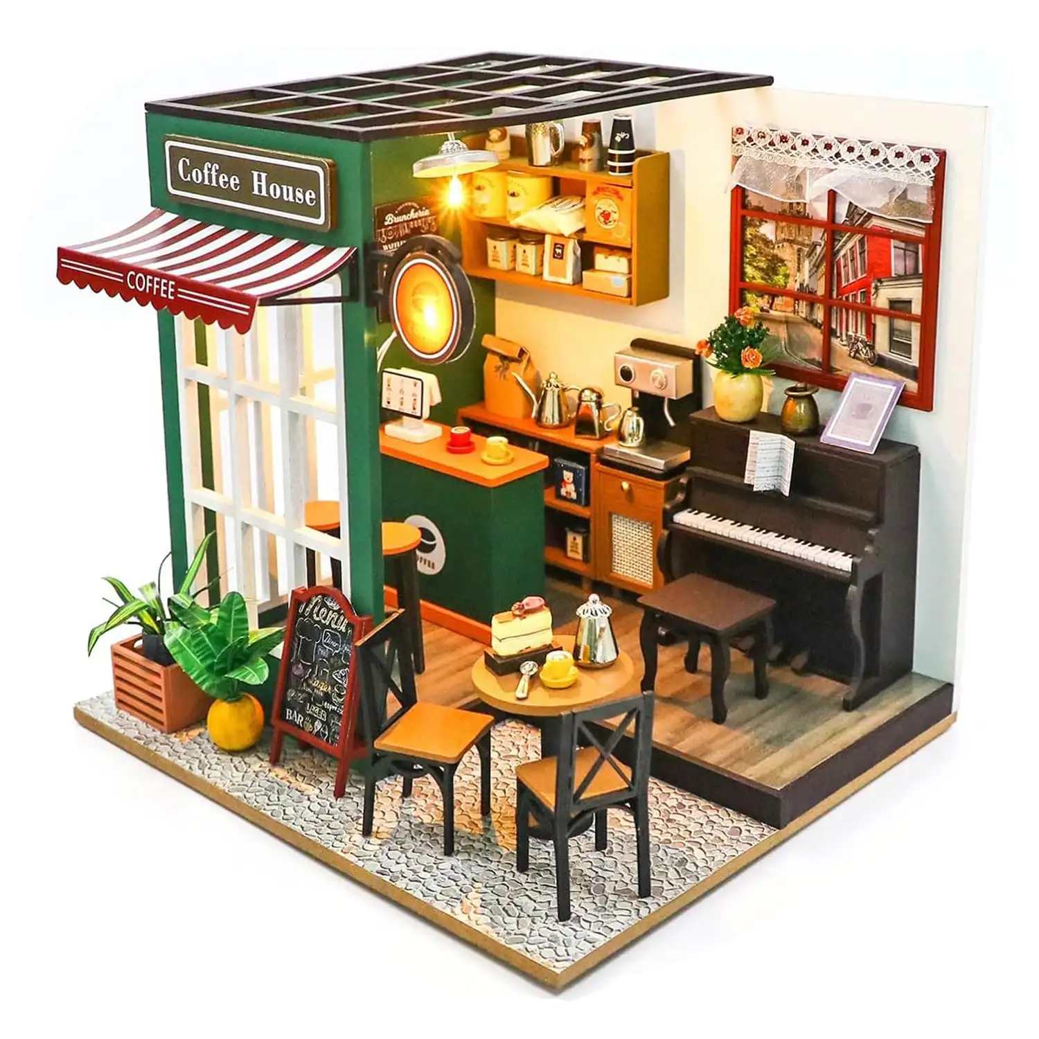 Café de la tarde. Maqueta 3D realista con gran detalle y luces led.