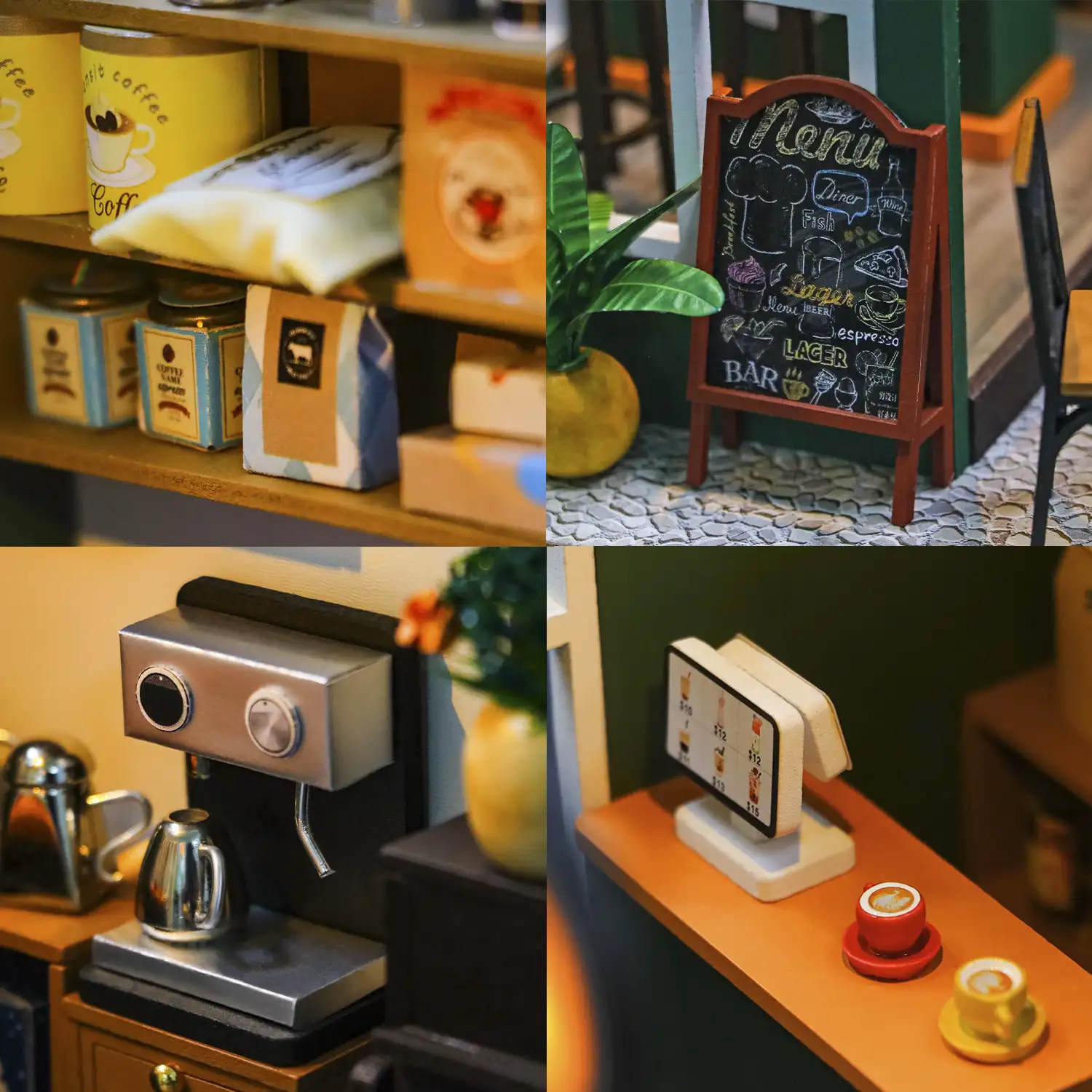 Café de la tarde. Maqueta 3D realista con gran detalle y luces led.