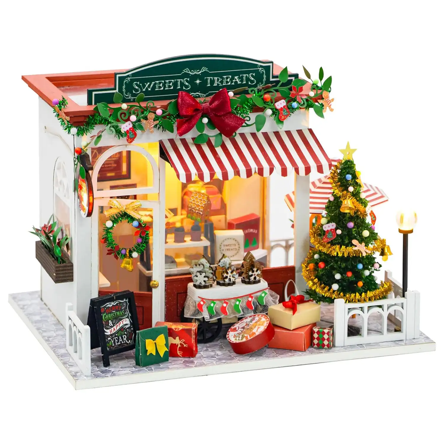 Casa de dulces navideña. Maqueta 3D realista con gran detalle y luces led.