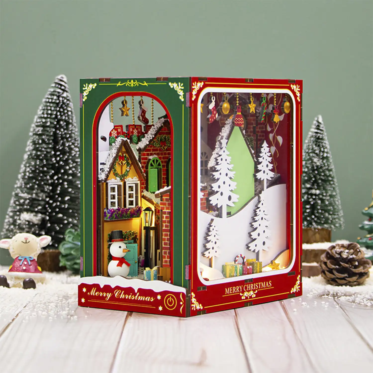 Invierno Navideño. Book Nook realista con gran detalle, cubierta y luces led.