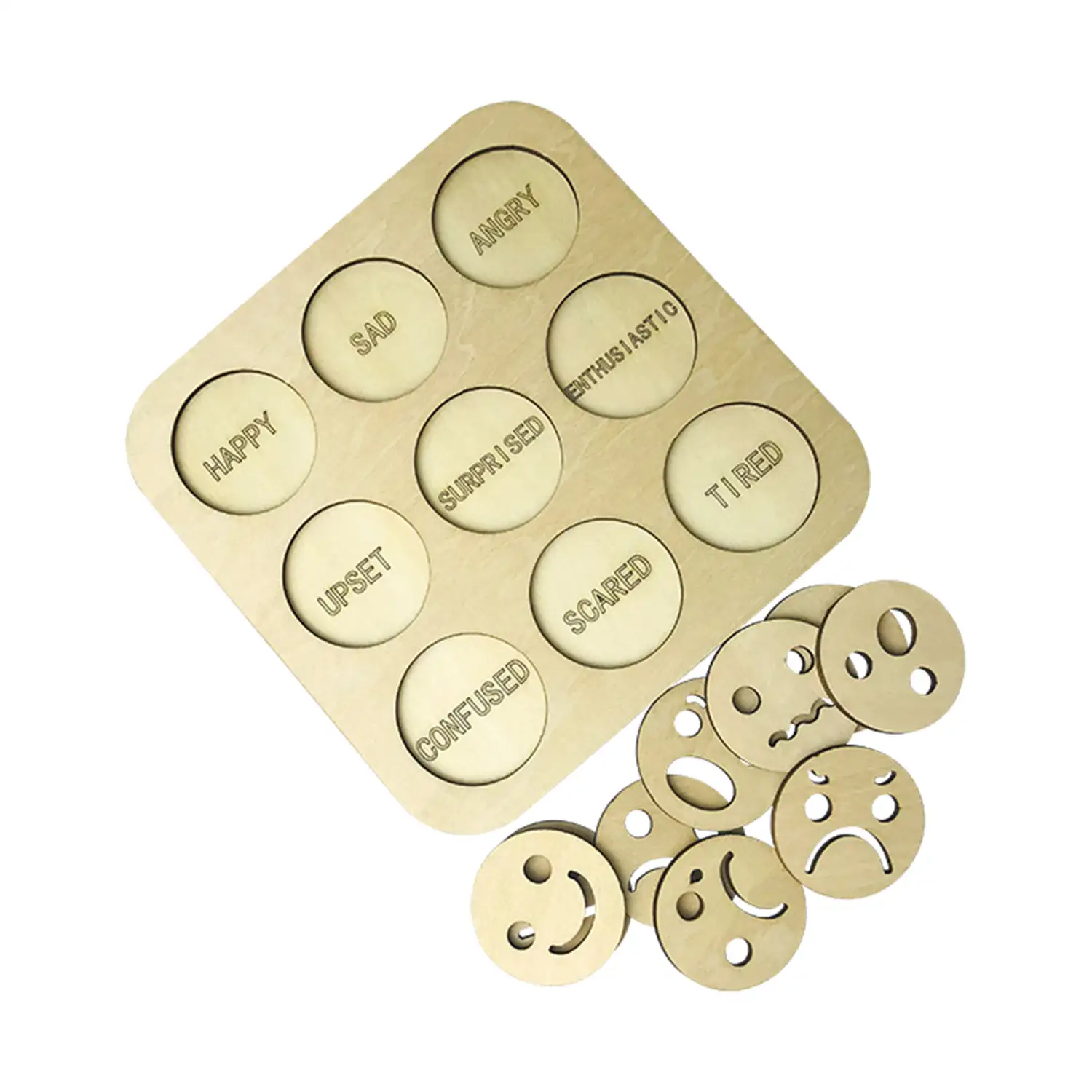 Rompecabezas de madera Carita sonriente. Aprenda las emociones en Inglés.