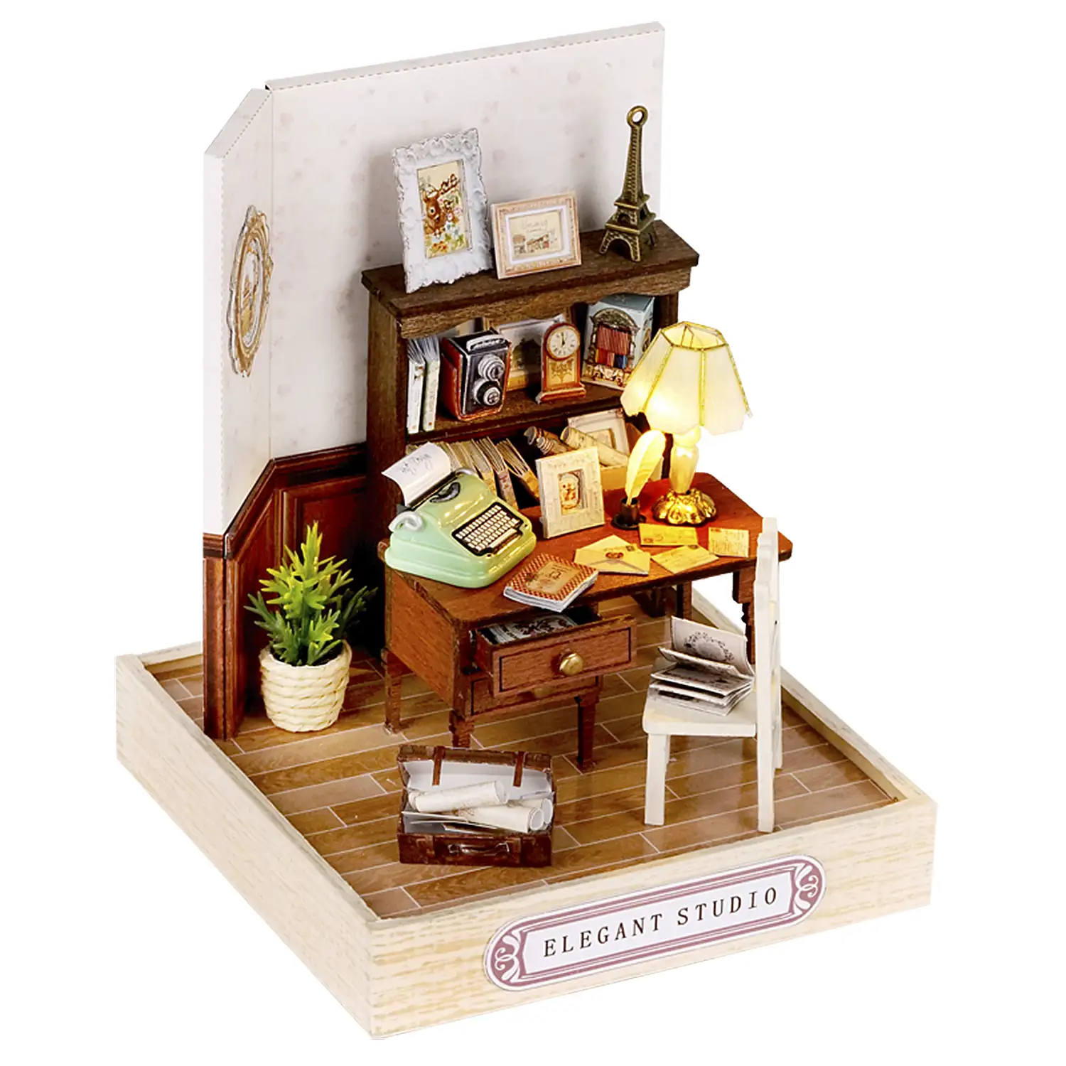 Colección Rincón de la felicidad, Estudio elegante. Maqueta 3D realista con gran detalle y luces led.