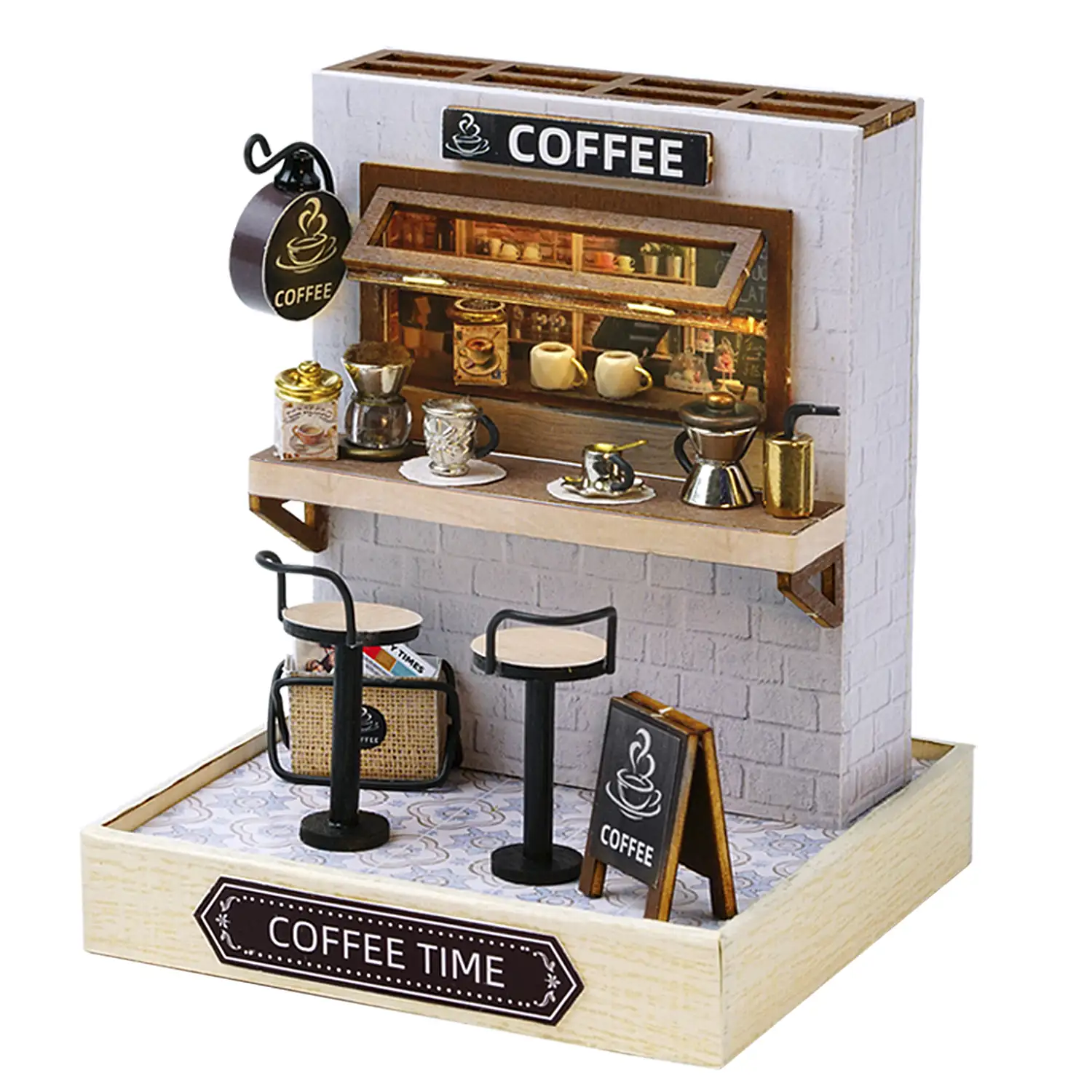 Colección Rincón de la felicidad, Tiempo de Café. Maqueta 3D realista con gran detalle, cubierta antipolvo y luces led.