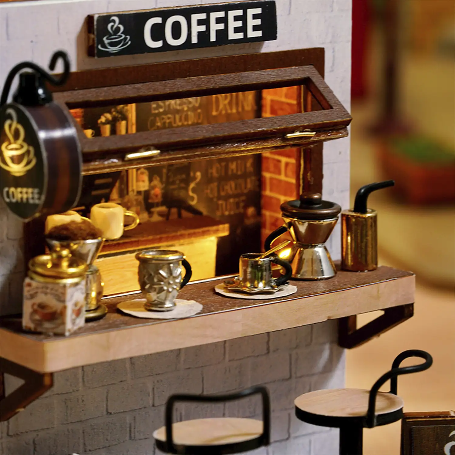Colección Rincón de la felicidad, Tiempo de Café. Maqueta 3D realista con gran detalle, cubierta antipolvo y luces led.