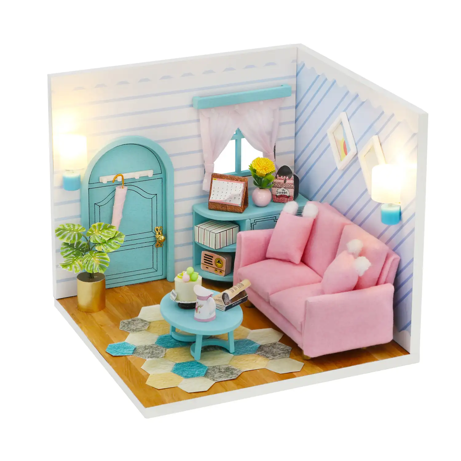 Sala de estar soleada. Maqueta 3D realista con gran detalle y luces led. Parte de la maqueta 