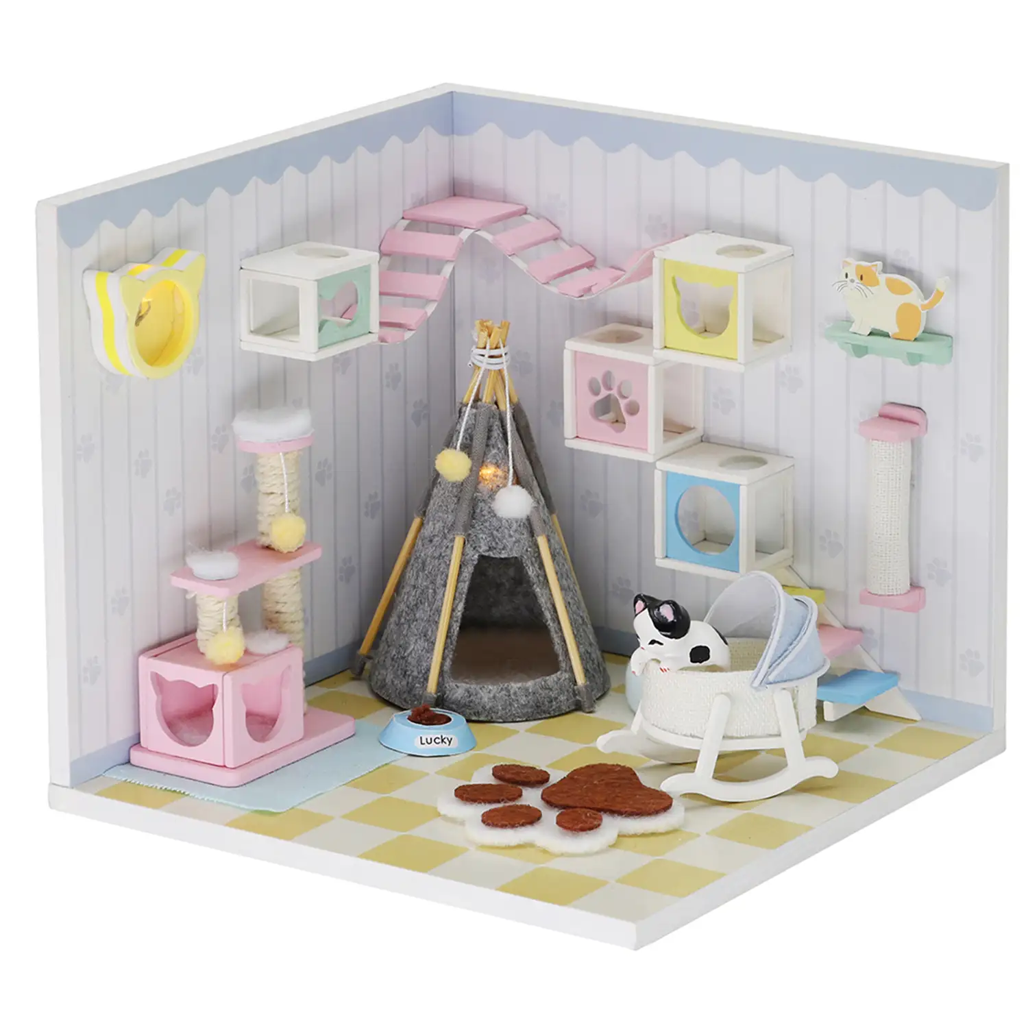 Sala de mascotas. Maqueta 3D realista con gran detalle y luces led. Parte de la maqueta 