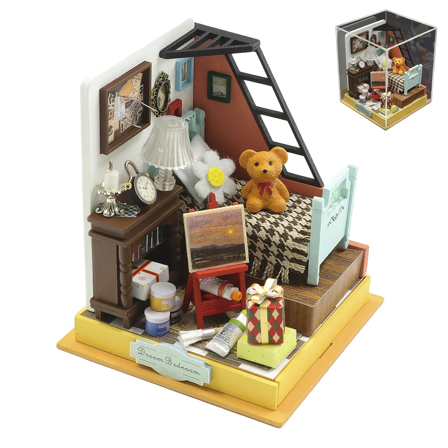 Dormitorio de sueño. Maqueta 3D realista con gran detalle y luces led.