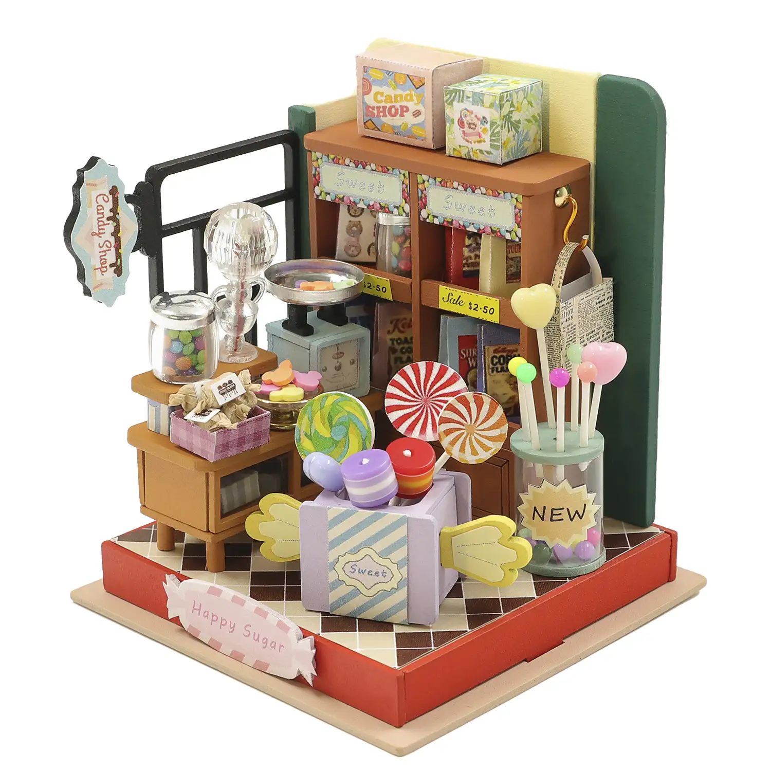 Tienda de dulces Azúcar Feliz. Maqueta 3D realista con gran detalle y luces led.