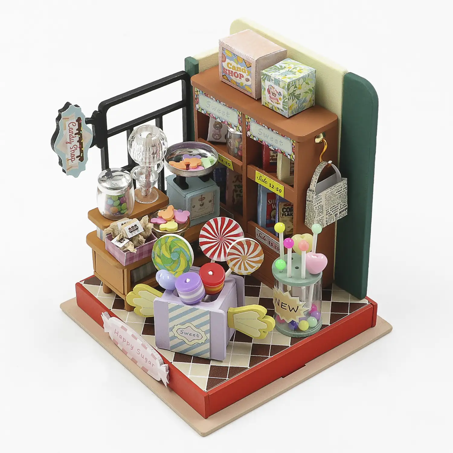 Tienda de dulces Azúcar Feliz. Maqueta 3D realista con gran detalle y luces led.