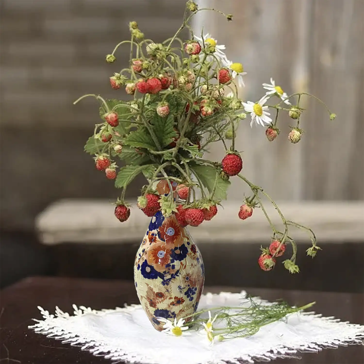Puzle 3D en ABS con 160 piezas. Diseño Vasija tradicional con flores amarillas.