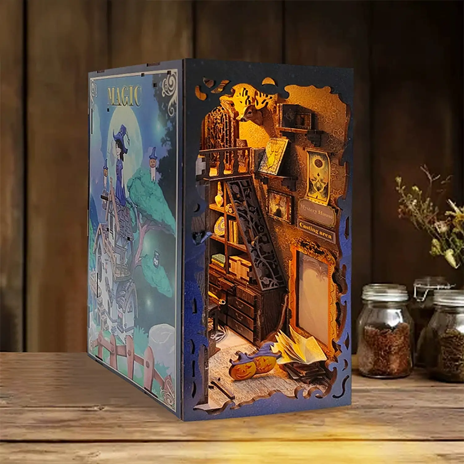 Librería mágica Sombra Lunar. Book Nook de madera, diseño 3D realista con gran detalle y luces led.