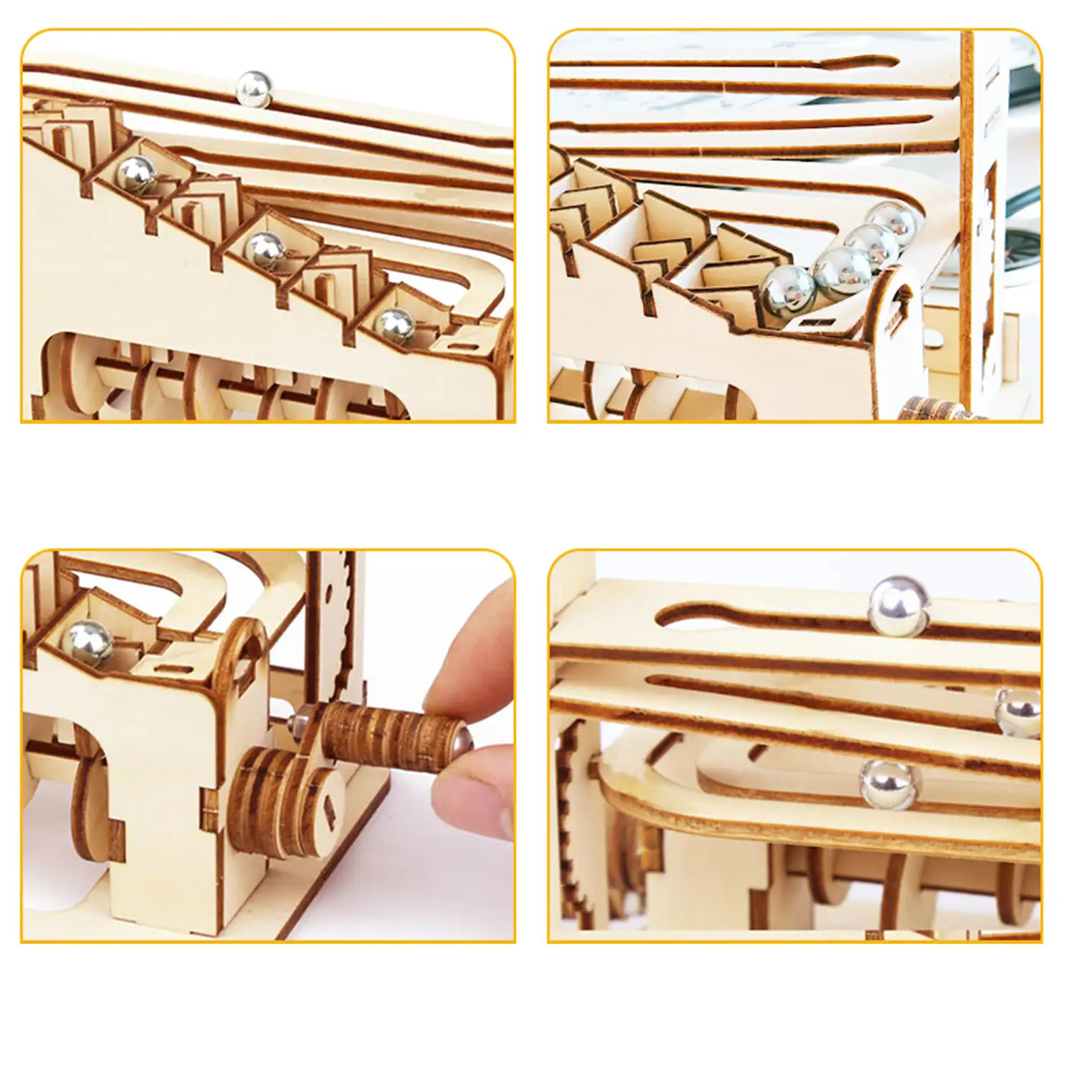 Maqueta de Madera 3D, diseño de Pista de canicas. 78 piezas.