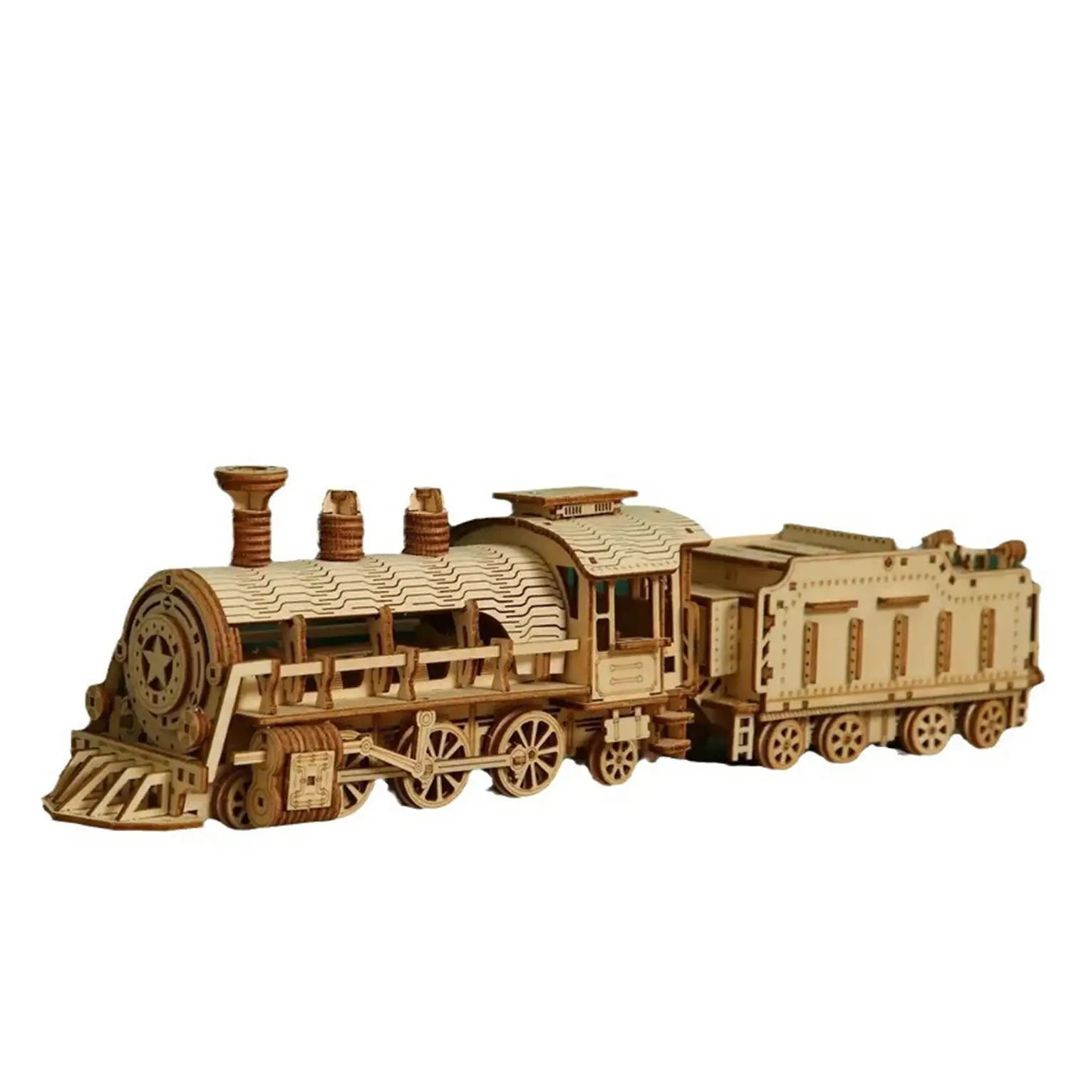 Maqueta de Madera 3D, diseño de Tren con movimiento mecánico. 282 piezas.