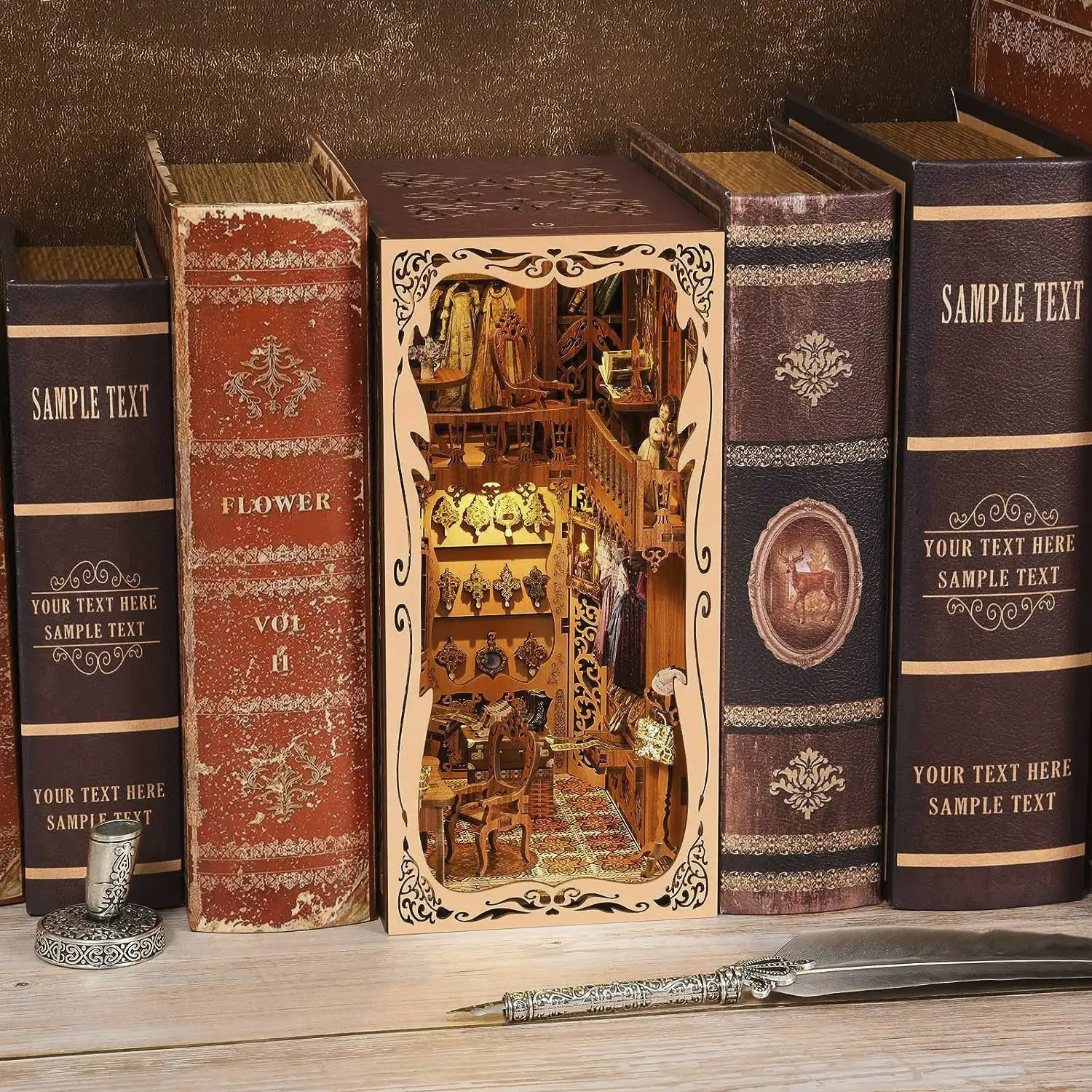 Guardarropa de la Duquesa. Book Nook de madera, diseño 3D realista con gran detalle, cubierta y luces led. 241 piezas.