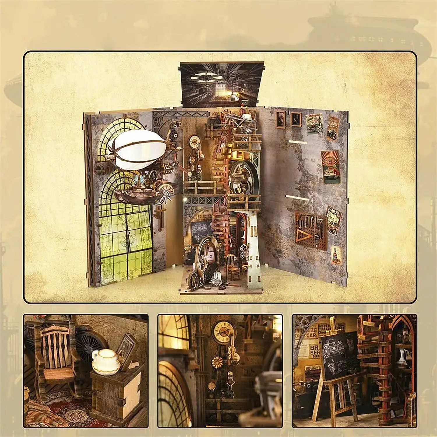 El almacén del Tio Pete. Book Nook de madera, diseño 3D realista con gran detalle, cubierta y luces led.
