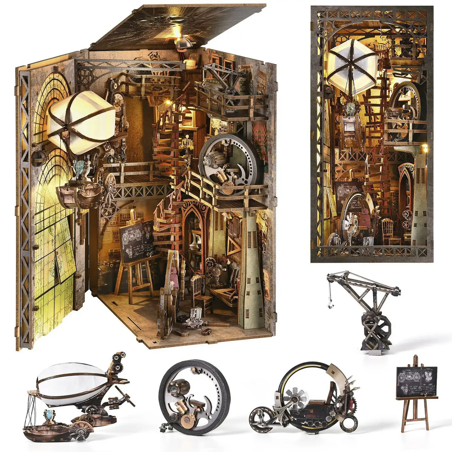 El almacén del Tio Pete. Book Nook de madera, diseño 3D realista con gran detalle, cubierta y luces led.