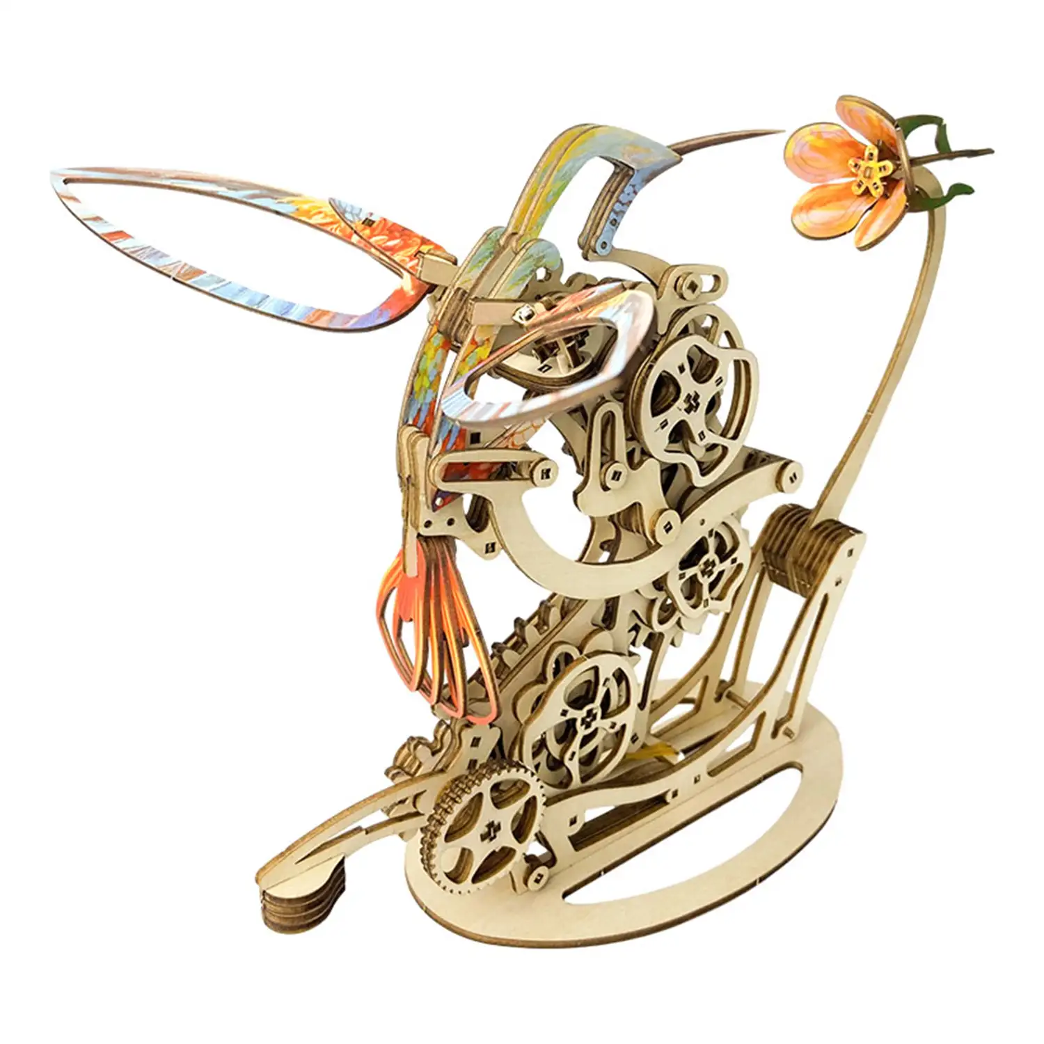 Maqueta de Madera 3D, diseño de Colibrí mecánico dinámico de colores A. 200 piezas.