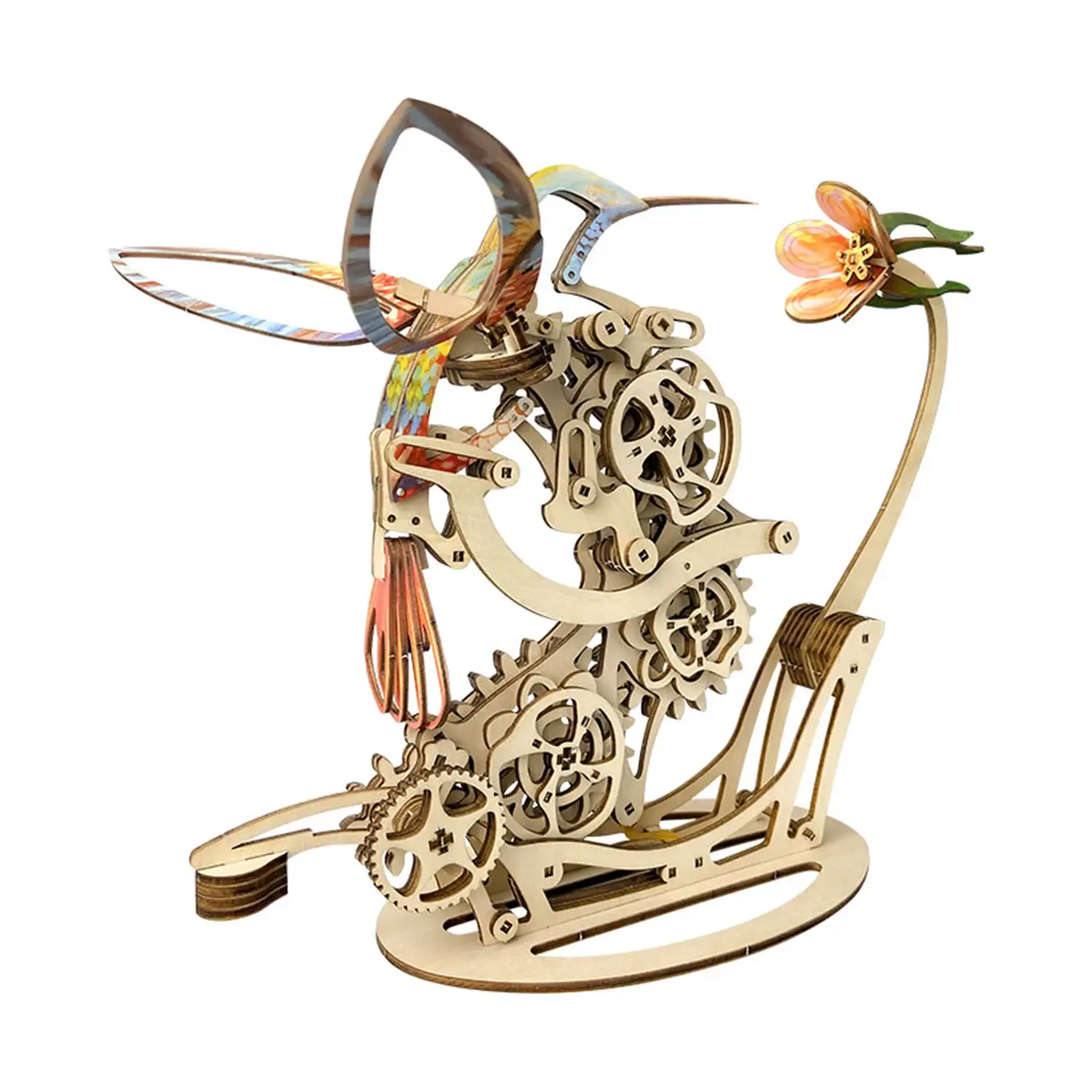 Maqueta de Madera 3D, diseño de Colibrí mecánico dinámico de colores A. 200 piezas.