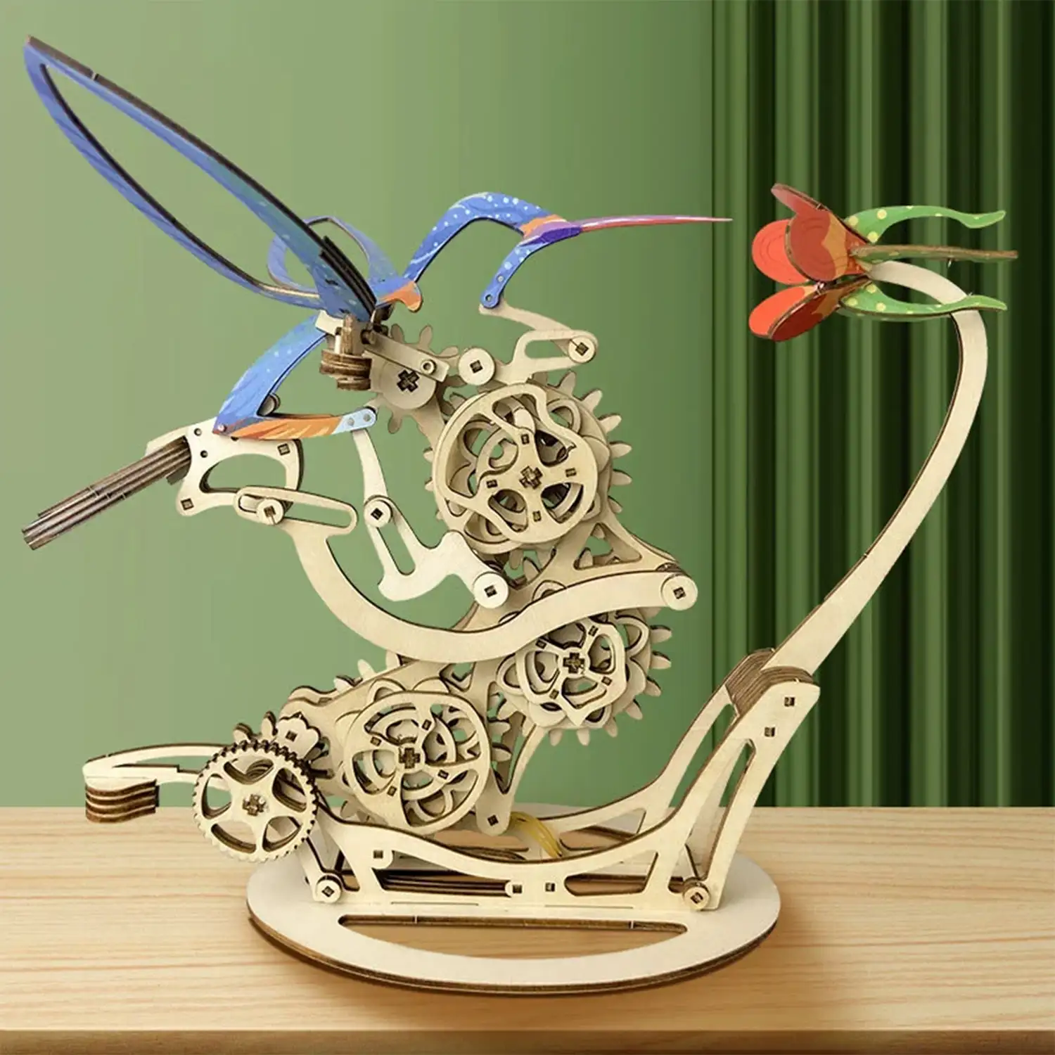Maqueta de Madera 3D, diseño de Colibrí mecánico dinámico de colores B. 200 piezas.