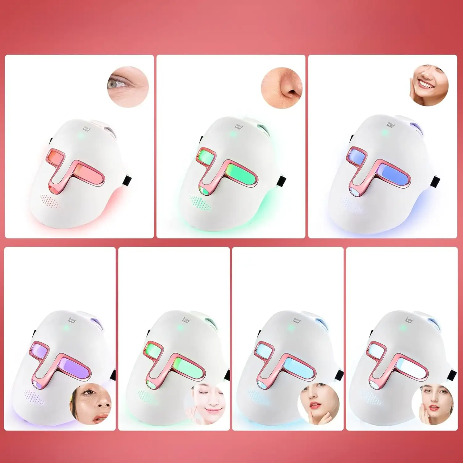 Máscara LED fotónica. Tratamiento de luz 7 colores. Cuidado facial, anti edad, rejuvenecimiento de la piel.