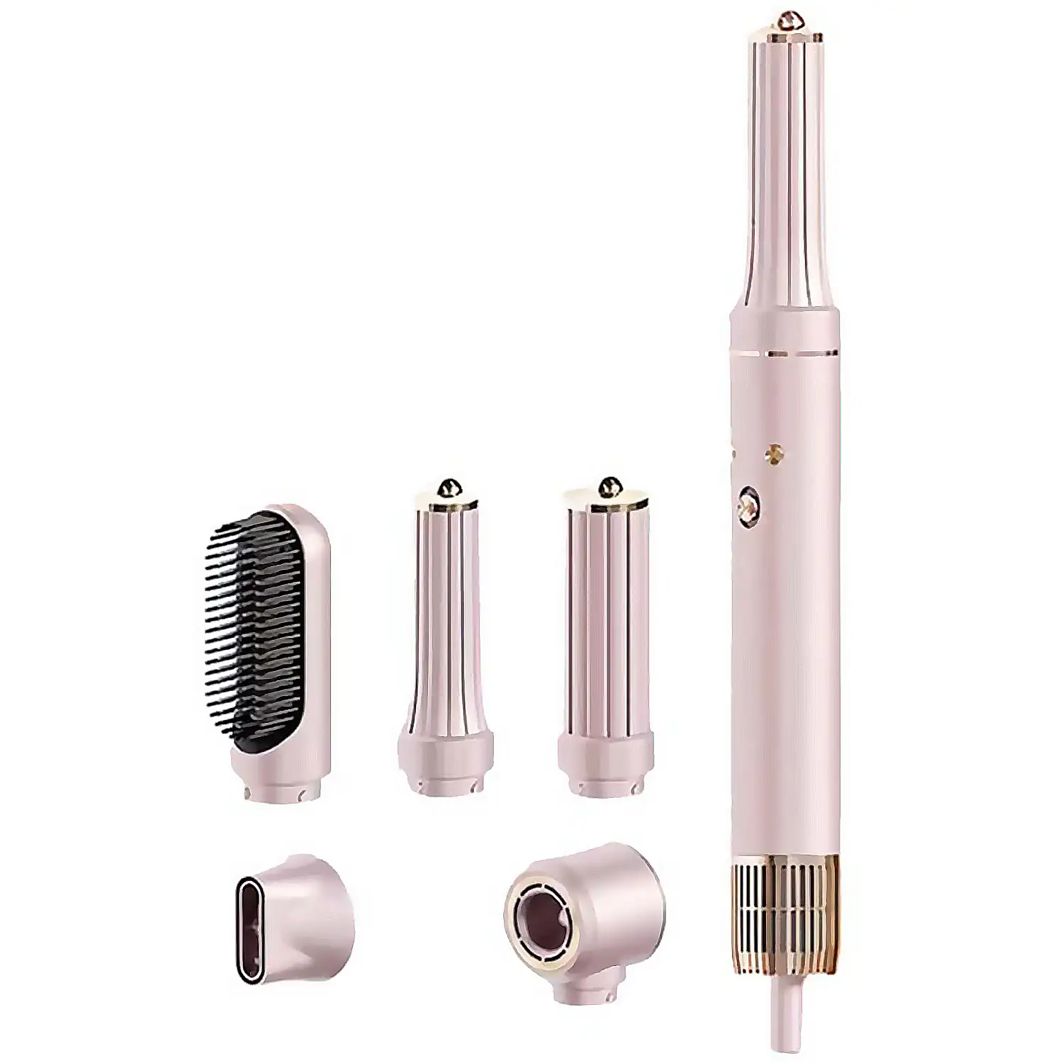 Estación profesional de belleza capilar iónica 5 en 1: secador, rizador, alisador. Gran potencia de 1300W, 3 temperaturas y 3 velocidades.