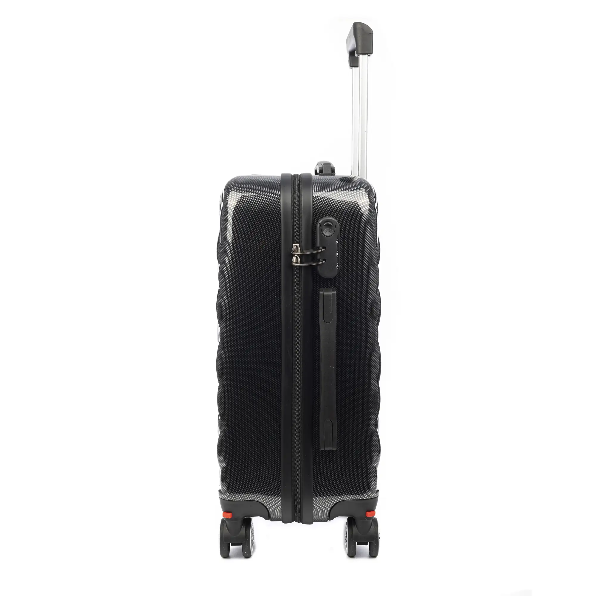 Maleta de cabina Trolley en material ligero de ABS + PC de alta resistencia. Cerradura numérica y 4 ruedas dobles extraíbles y giratorias 360°.