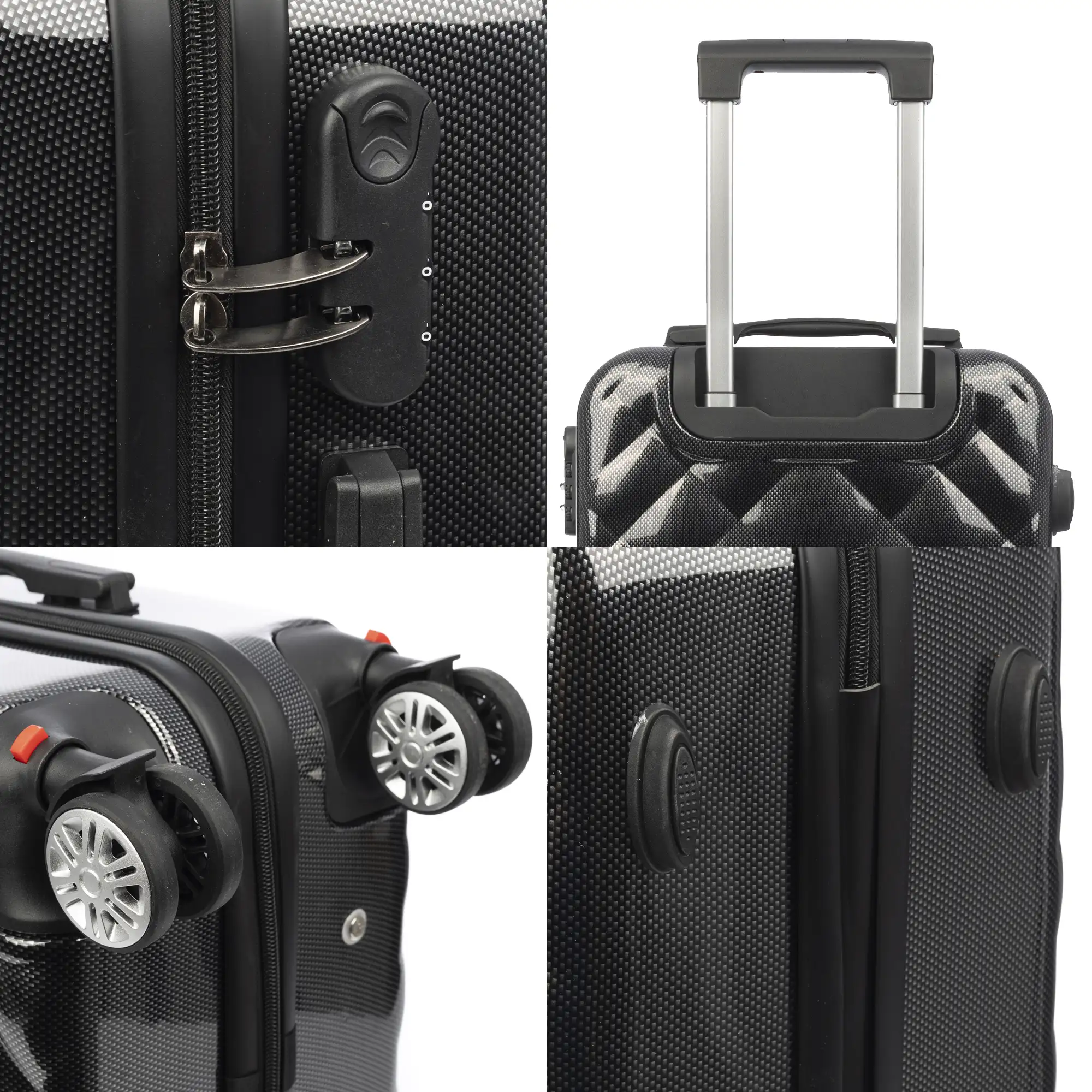 Maleta de cabina Trolley en material ligero de ABS + PC de alta resistencia. Cerradura numérica y 4 ruedas dobles extraíbles y giratorias 360°.