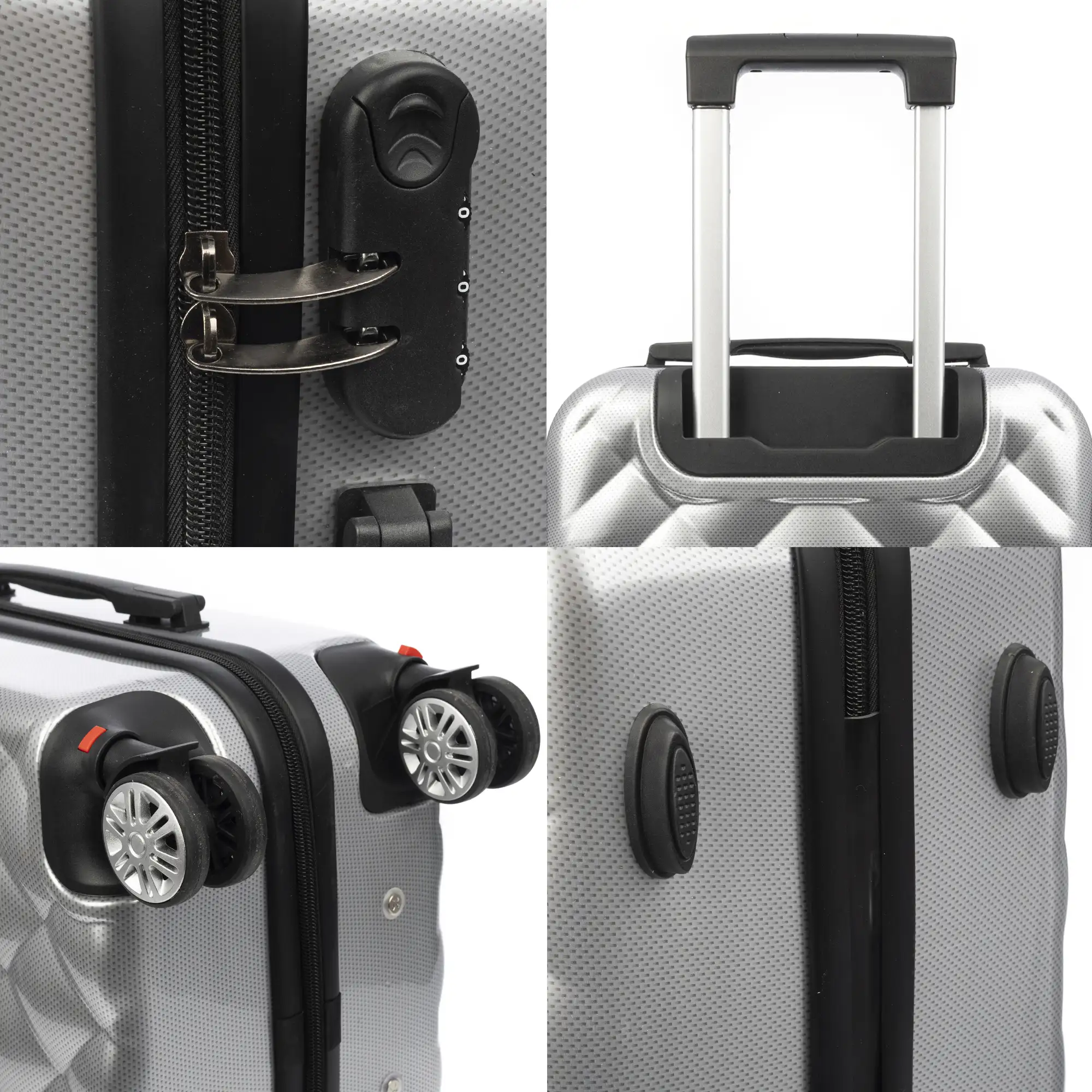 Maleta de cabina Trolley en material ligero de ABS + PC de alta resistencia. Cerradura numérica y 4 ruedas dobles extraíbles y giratorias 360°.