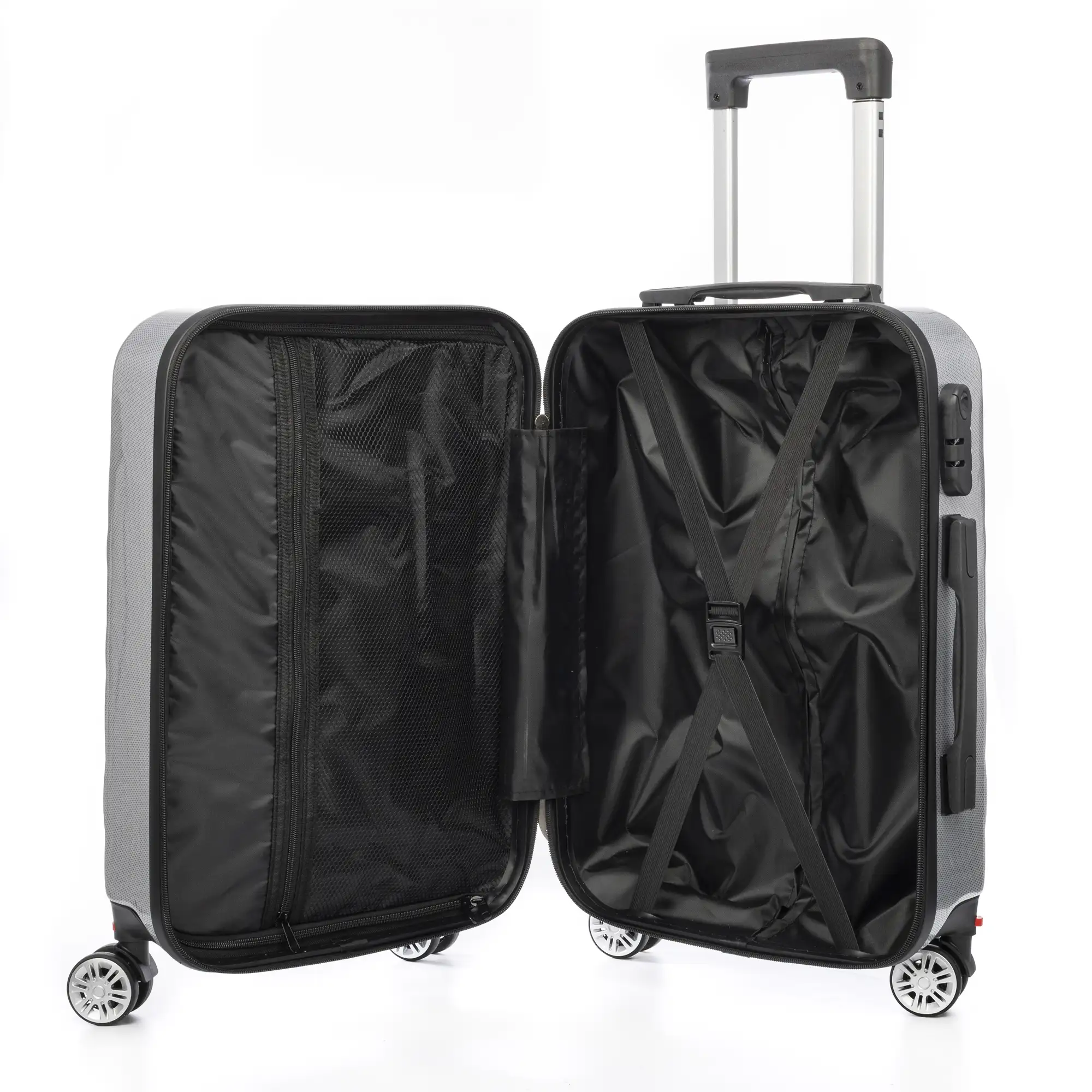 Maleta de cabina Trolley en material ligero de ABS + PC de alta resistencia. Cerradura numérica y 4 ruedas dobles extraíbles y giratorias 360°.